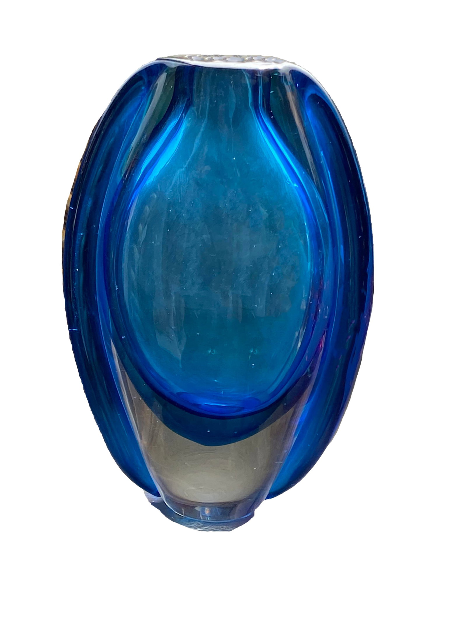 Vintage Mid Century Blue Art Glass Vase - 2