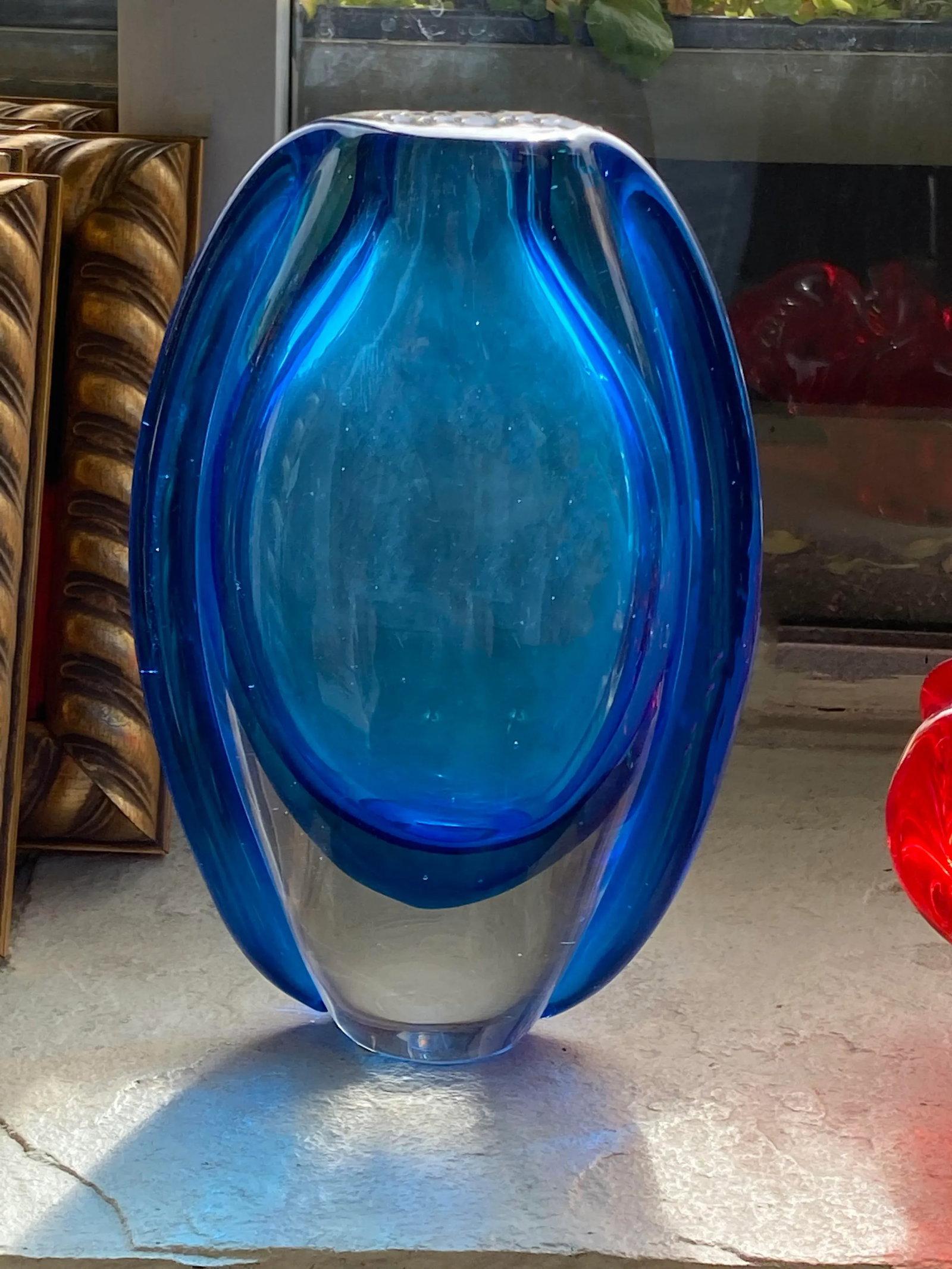 Vintage Mid Century Blue Art Glass Vase - 4