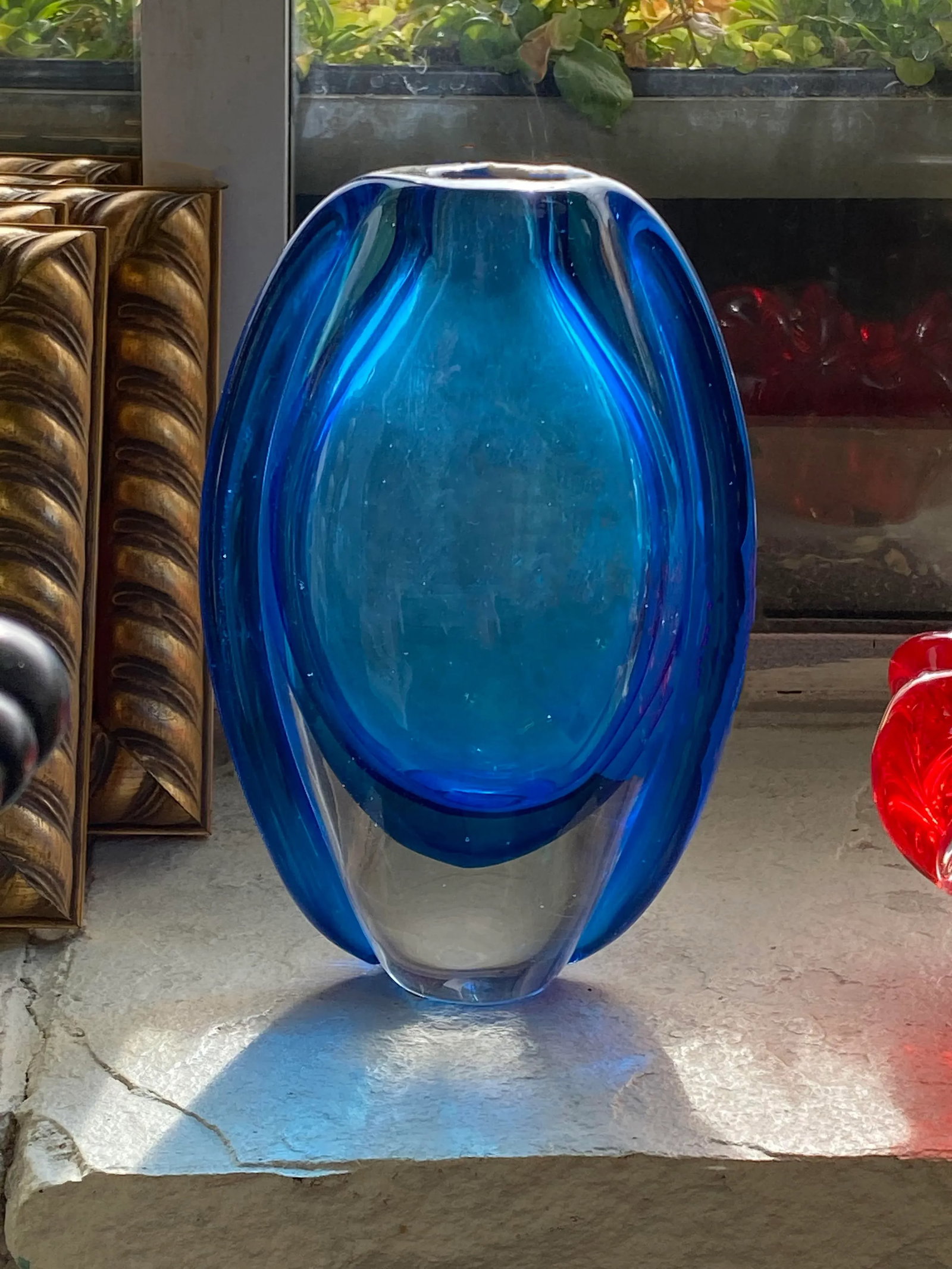 Vintage Mid Century Blue Art Glass Vase - 5