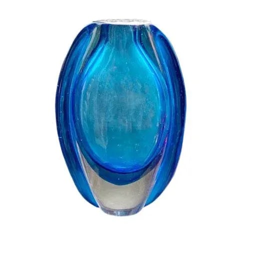 Vintage Mid Century Blue Art Glass Vase - 7