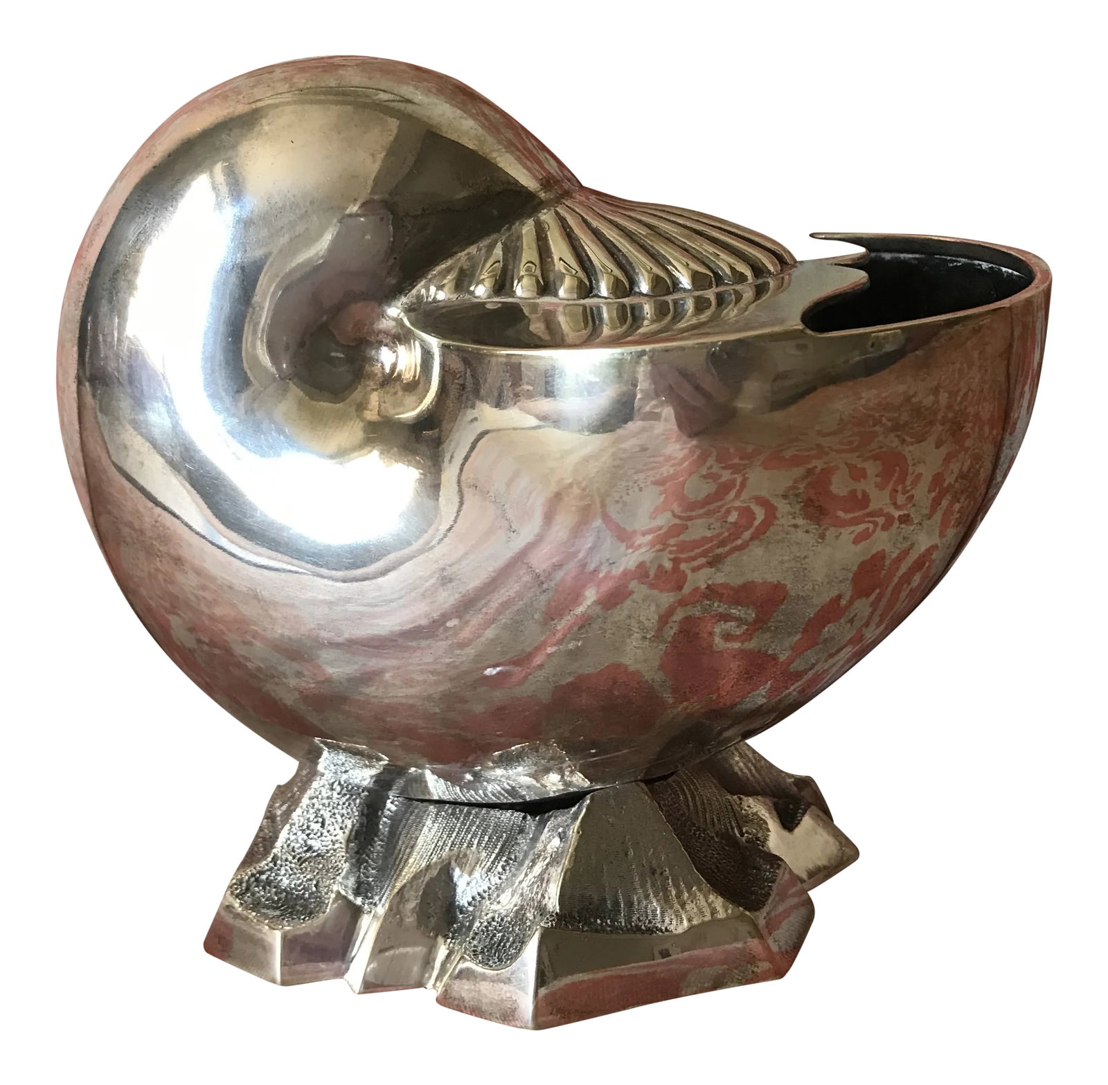 Late 19th Century Victorian Silver Nautilus Spoon Warmer: Beautiful Victorian silver plate spoon warmer in the shape of a Nautilus shell on rocks. The base screws off but there are no hallmarks that I can find. Condition: Alterations: Original Condition Unal