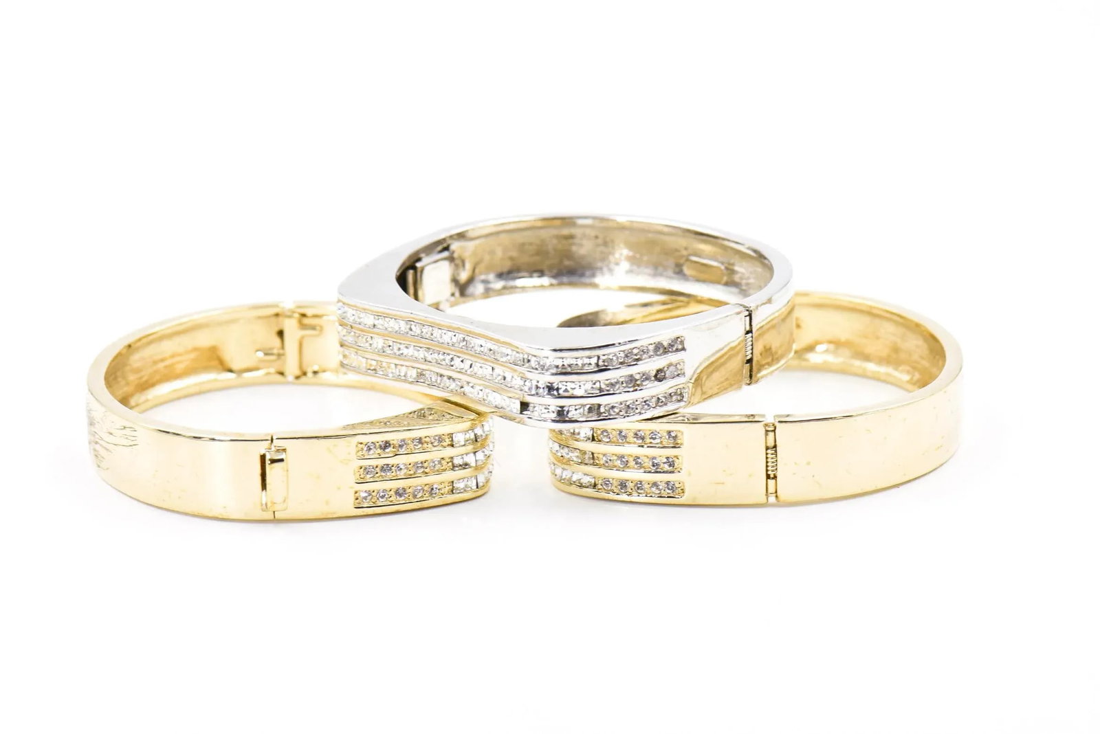 Italian Stackable Crystal Wave Bangles Bracelets Set of 3 - 2
