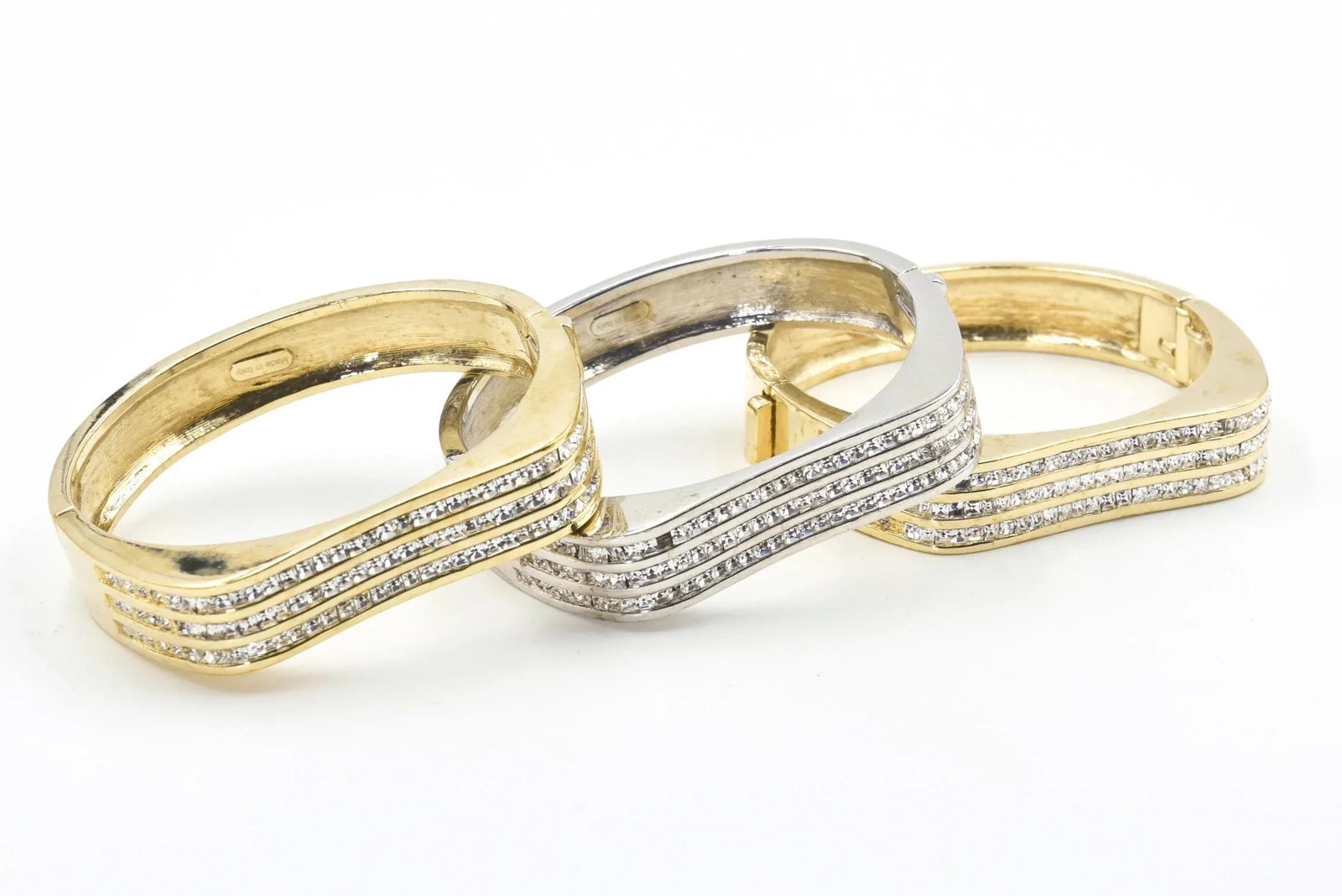 Italian Stackable Crystal Wave Bangles Bracelets Set of 3 - 6