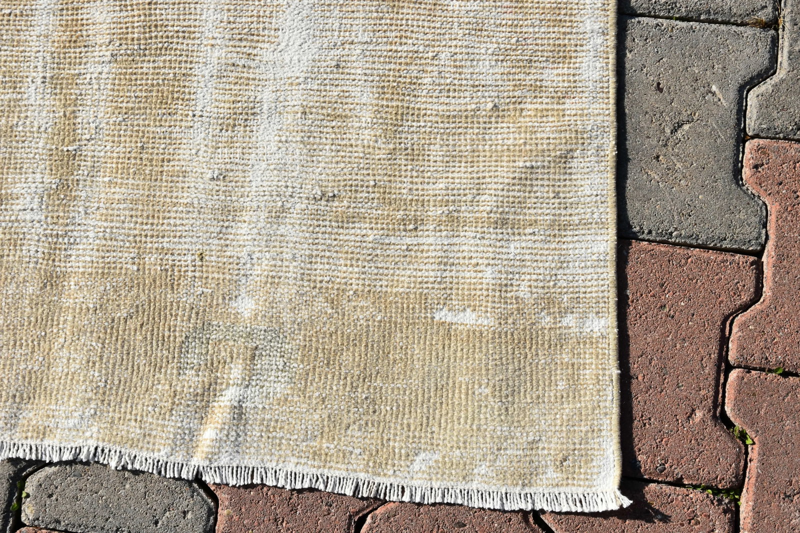1960s Vintage Turkish Beige Color Handmade Anatolian Wool Runner Rug - 10