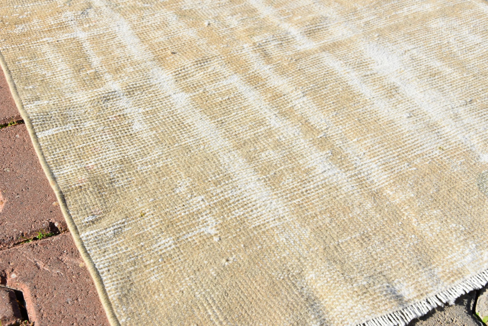 1960s Vintage Turkish Beige Color Handmade Anatolian Wool Runner Rug - 11