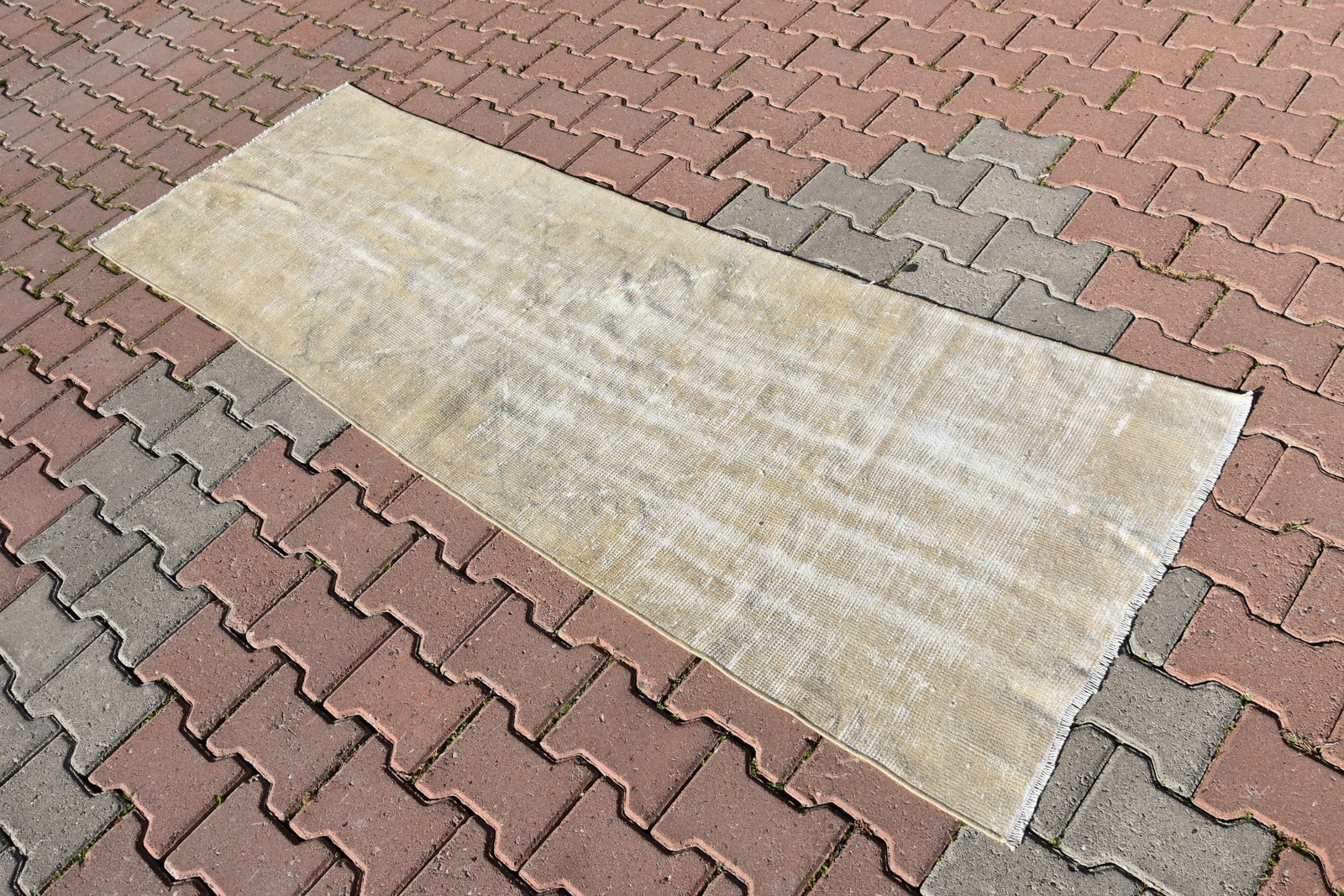 1960s Vintage Turkish Beige Color Handmade Anatolian Wool Runner Rug - 2