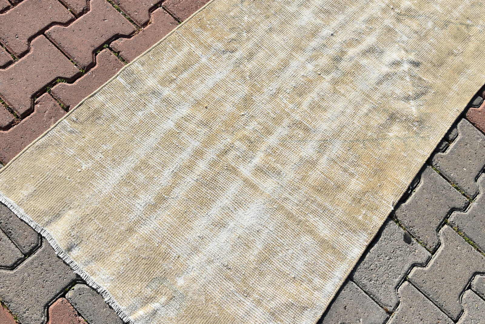 1960s Vintage Turkish Beige Color Handmade Anatolian Wool Runner Rug - 5