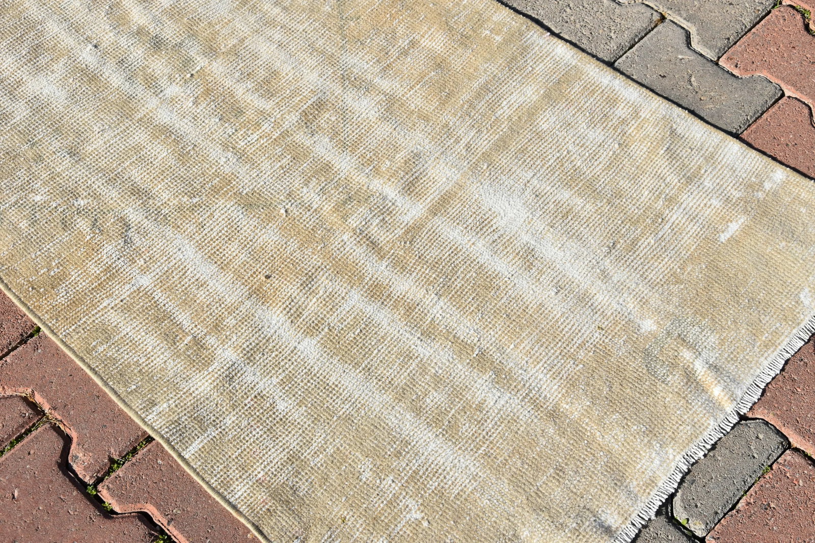 1960s Vintage Turkish Beige Color Handmade Anatolian Wool Runner Rug - 6