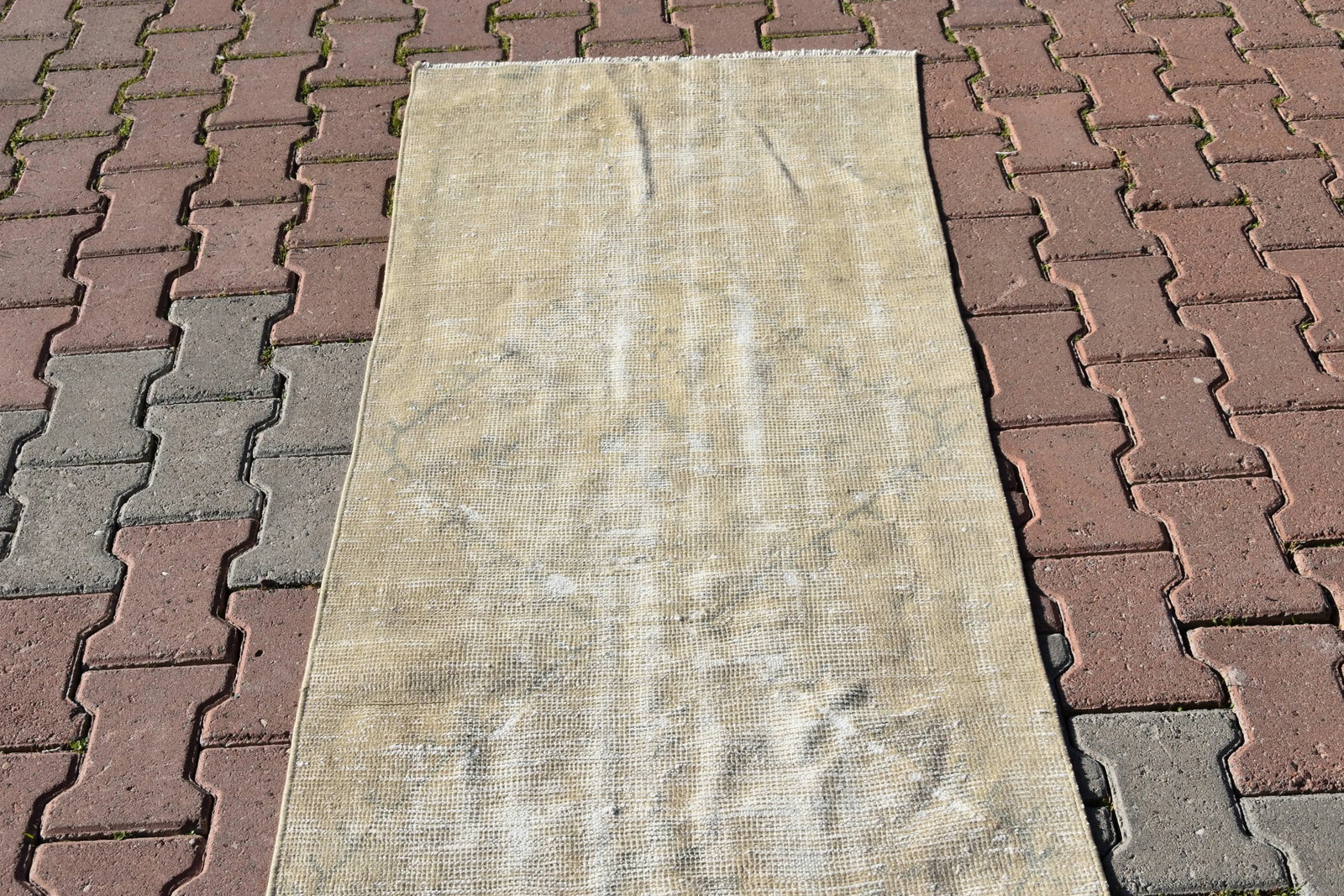 1960s Vintage Turkish Beige Color Handmade Anatolian Wool Runner Rug - 7