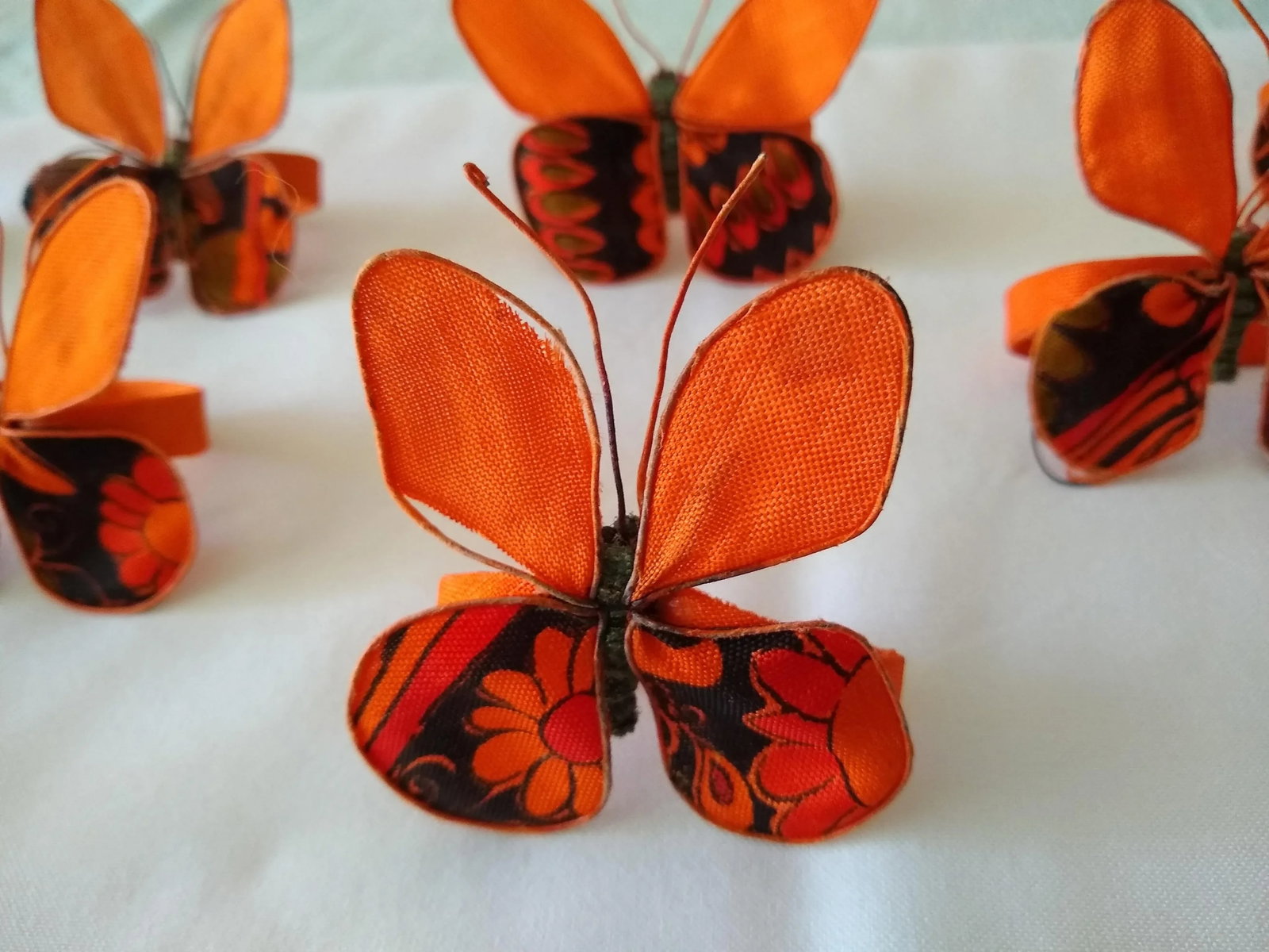Vintage Set of Ten Hand Painted on Silk Butterfly Napkin Rings - 2