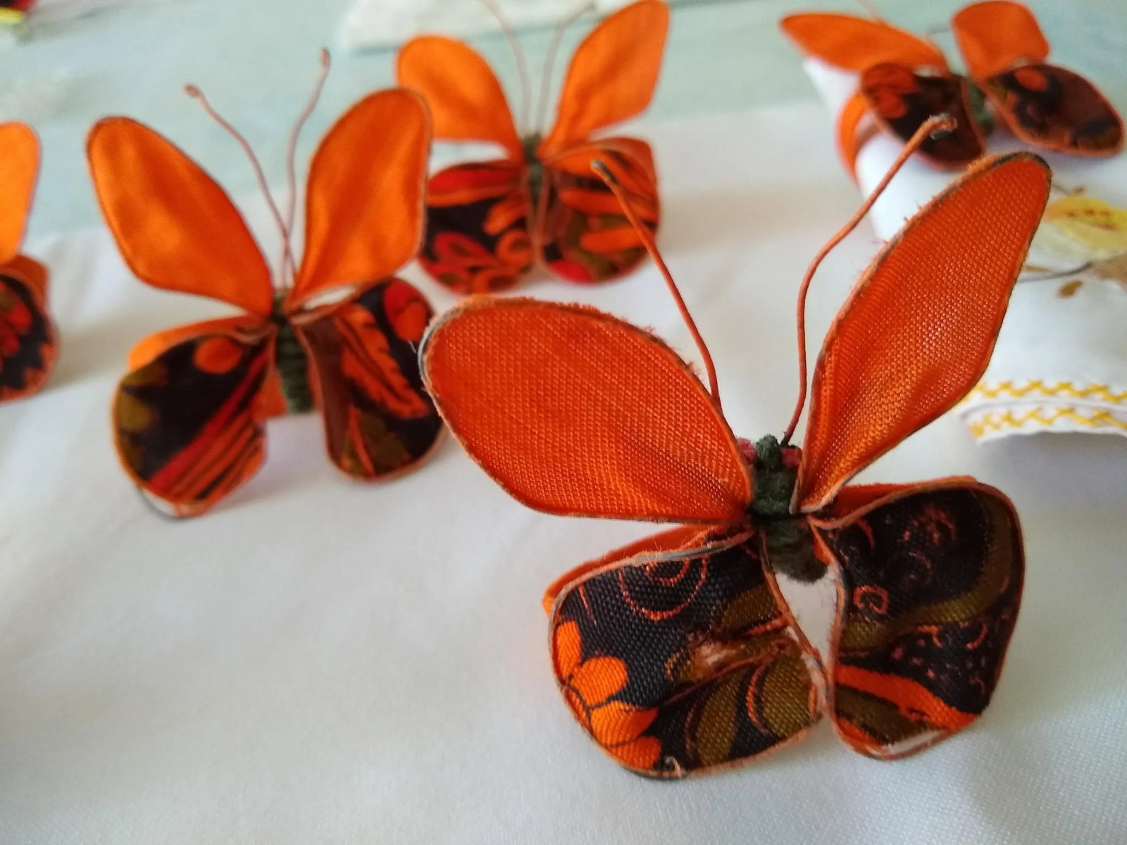 Vintage Set of Ten Hand Painted on Silk Butterfly Napkin Rings - 3