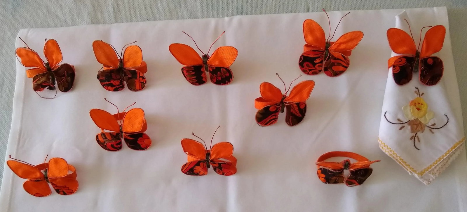 Vintage Set of Ten Hand Painted on Silk Butterfly Napkin Rings - 6