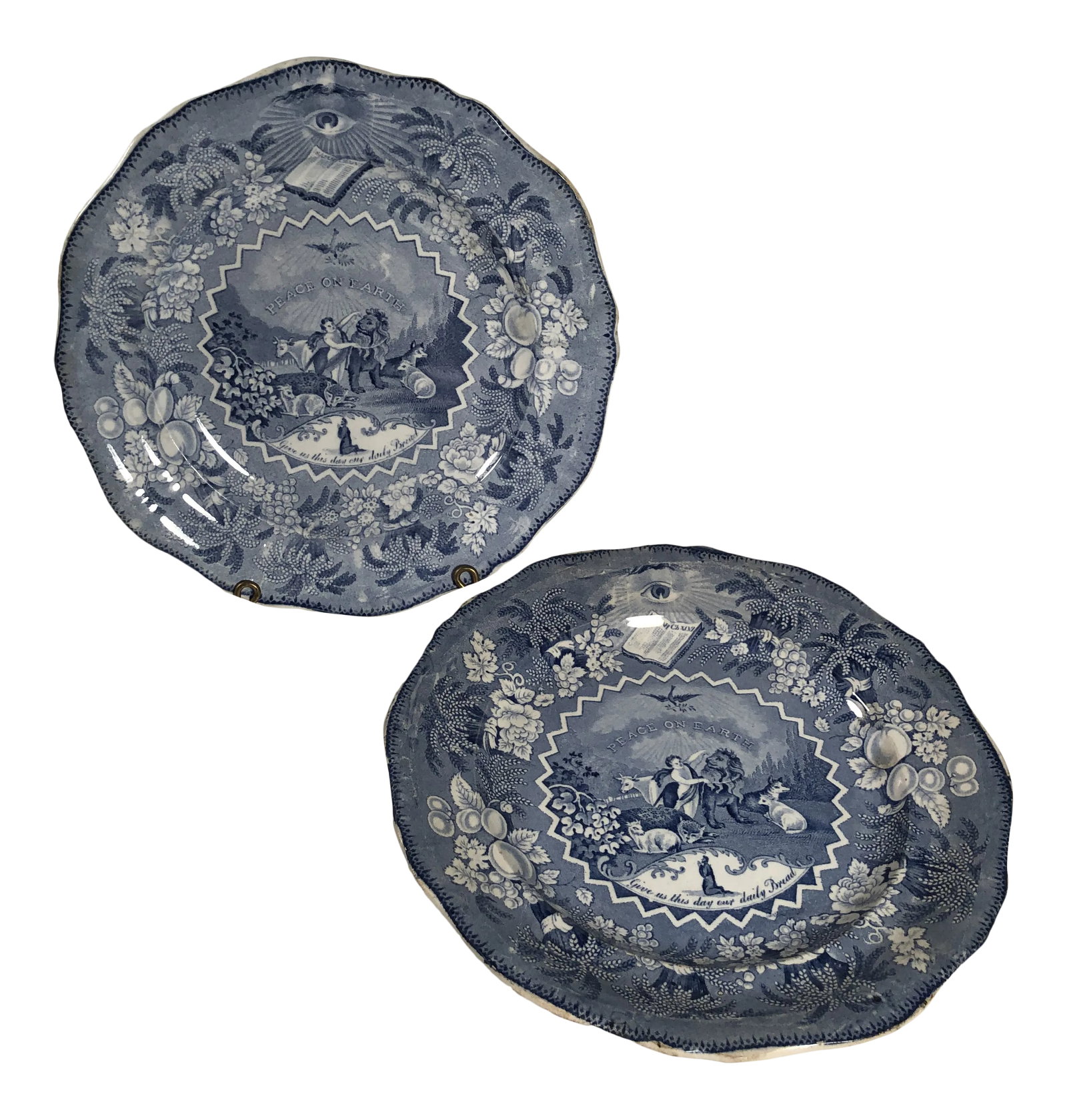 Antique Transferware Staffordshire Millennium Blue and White Plates - a Pair (1 of 5)