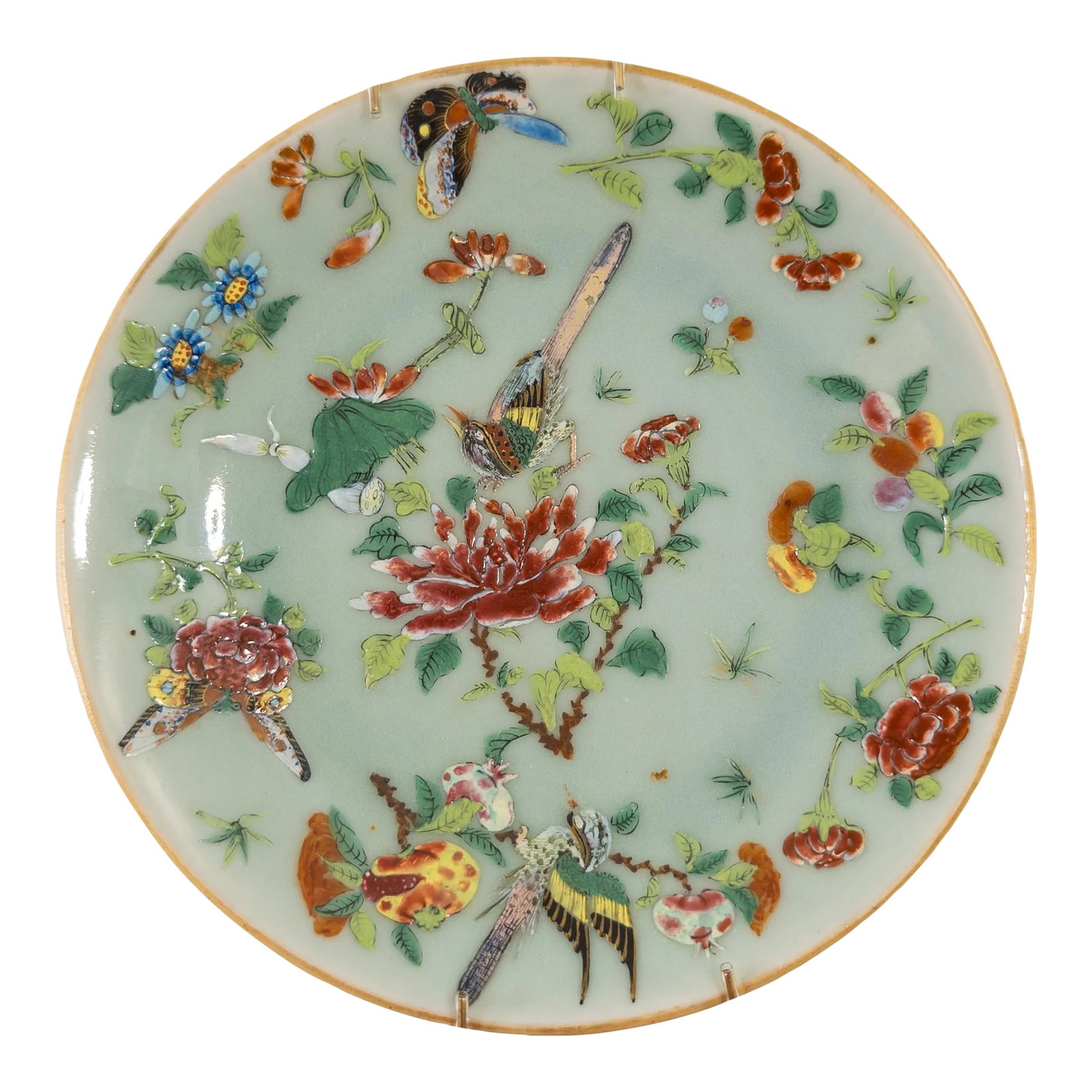19th Century Chinese Celadon Green Famille Rose Decorative Plate (1 of 9)