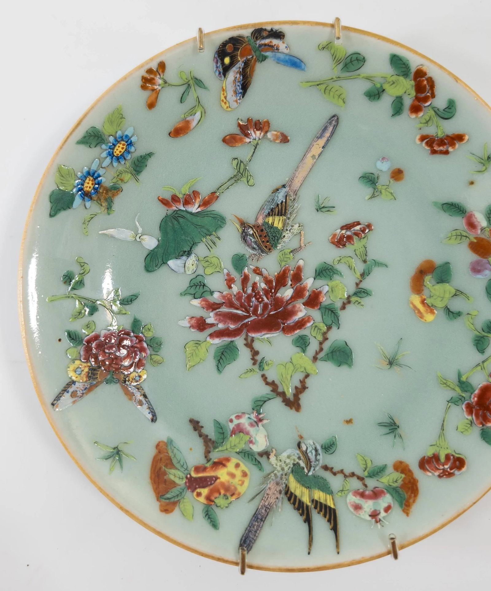 19th Century Chinese Celadon Green Famille Rose Decorative Plate - 2
