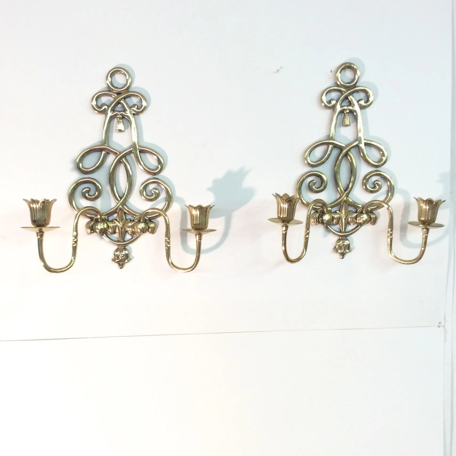 Mid Century Hollywood Regency Gold Wall Sconces - a Pair - 7