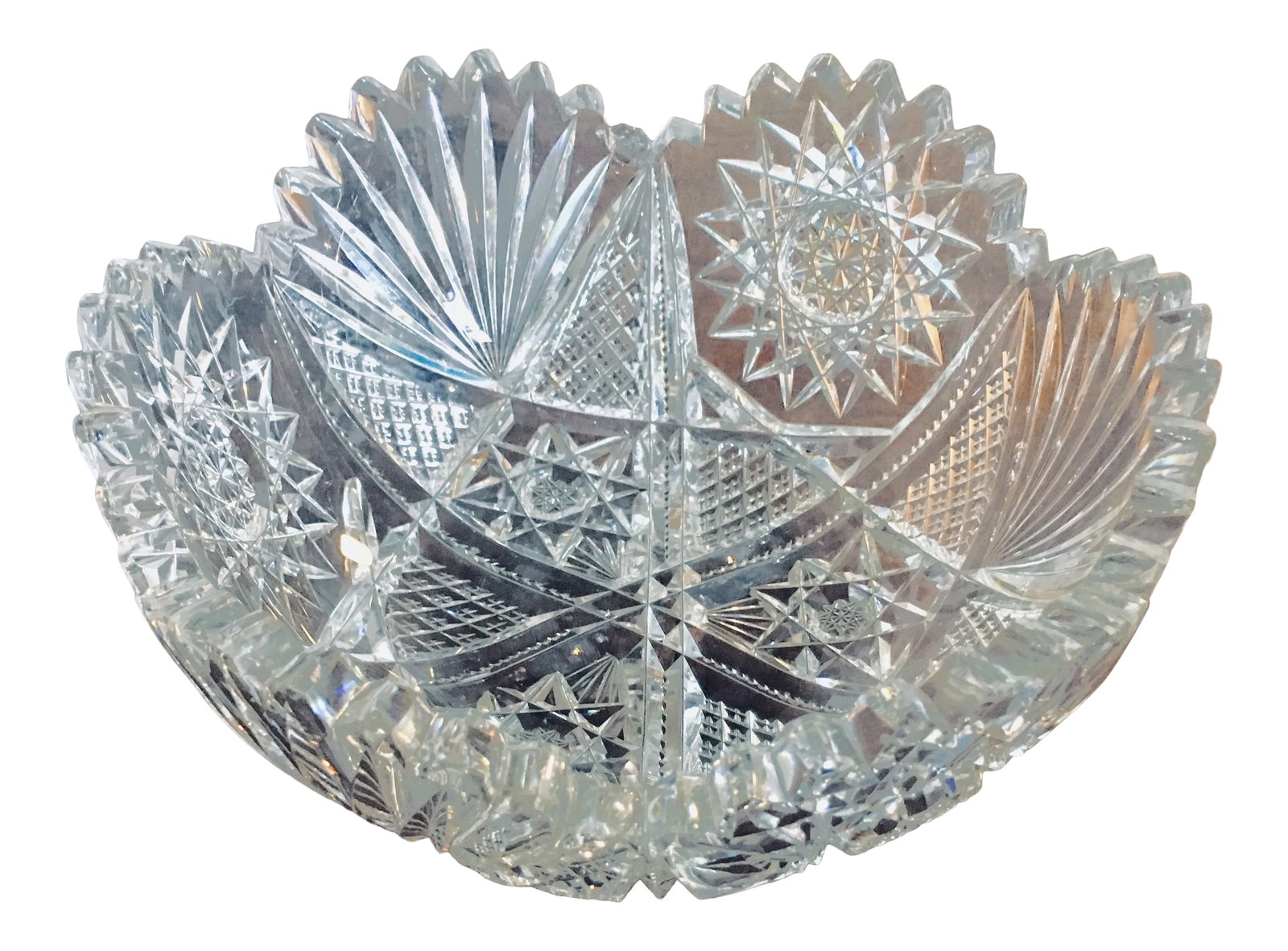 8" American Brilliant Period Cut Glass Bowl With Star Pattern (1 of 11)