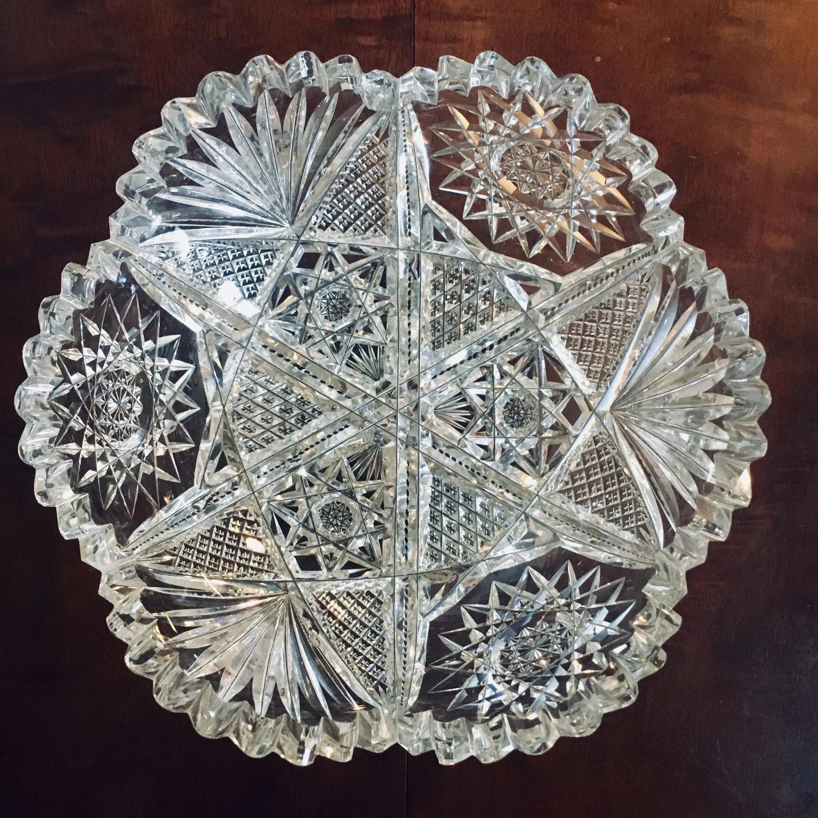8" American Brilliant Period Cut Glass Bowl With Star Pattern - 2