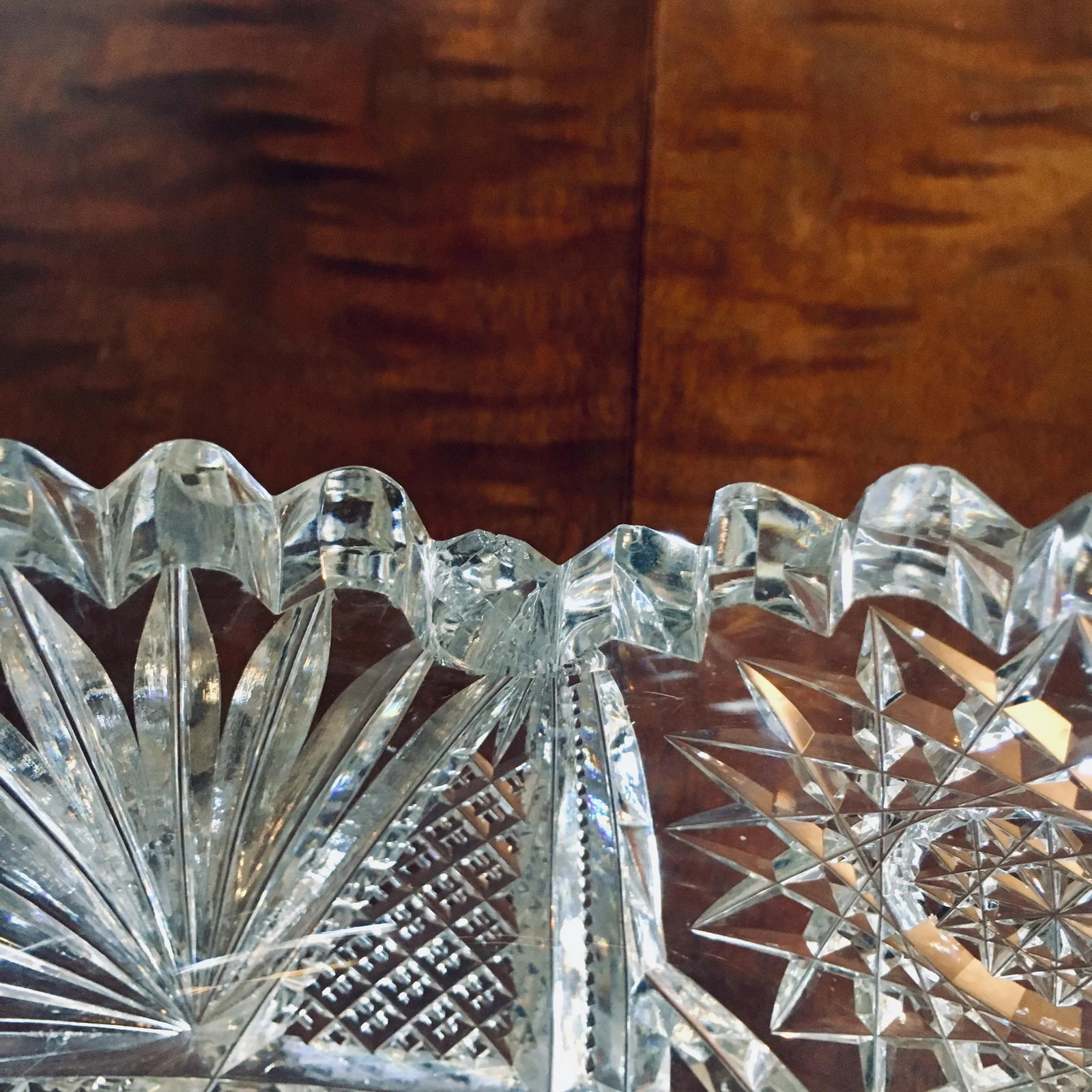 8" American Brilliant Period Cut Glass Bowl With Star Pattern - 4