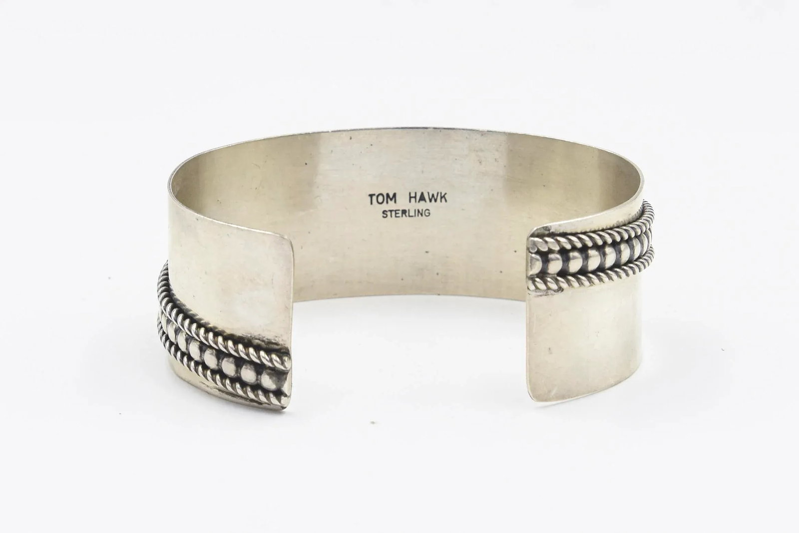 Native American Navajo Sterling Silver Cuff Bracelet by Tom Hawk - 9