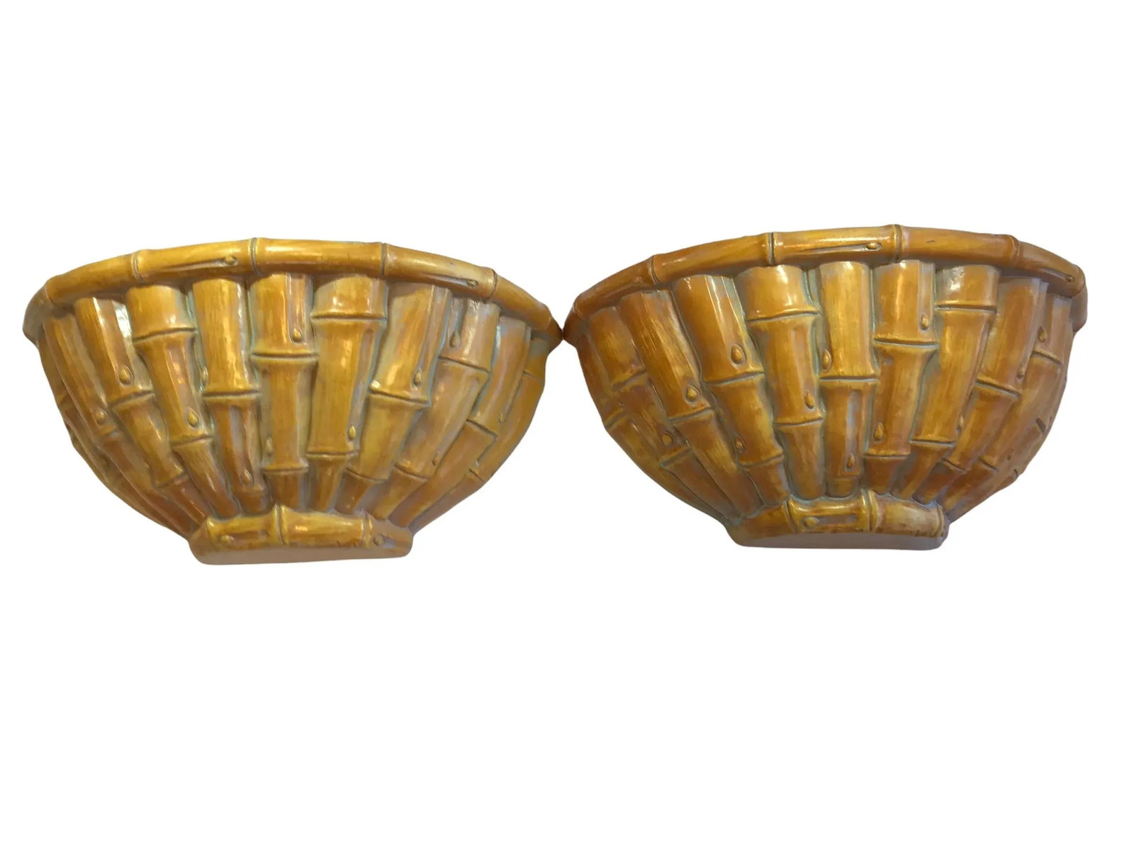 Large Vintage Palm Beach Coastal Chinoiserie Faux Bamboo Wall Shelves Brackets Sconces- A Pair - 2