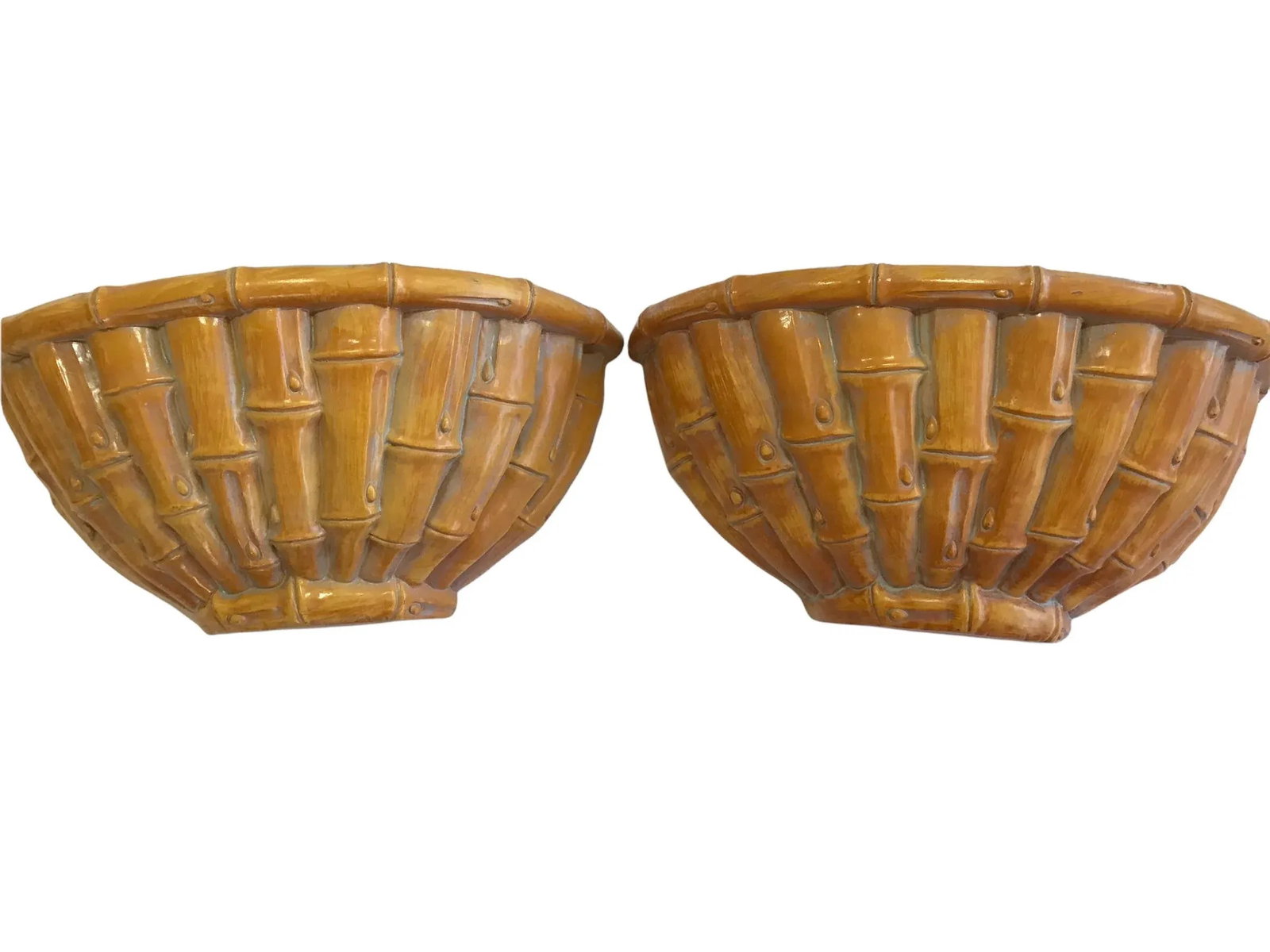 Large Vintage Palm Beach Coastal Chinoiserie Faux Bamboo Wall Shelves Brackets Sconces- A Pair - 3