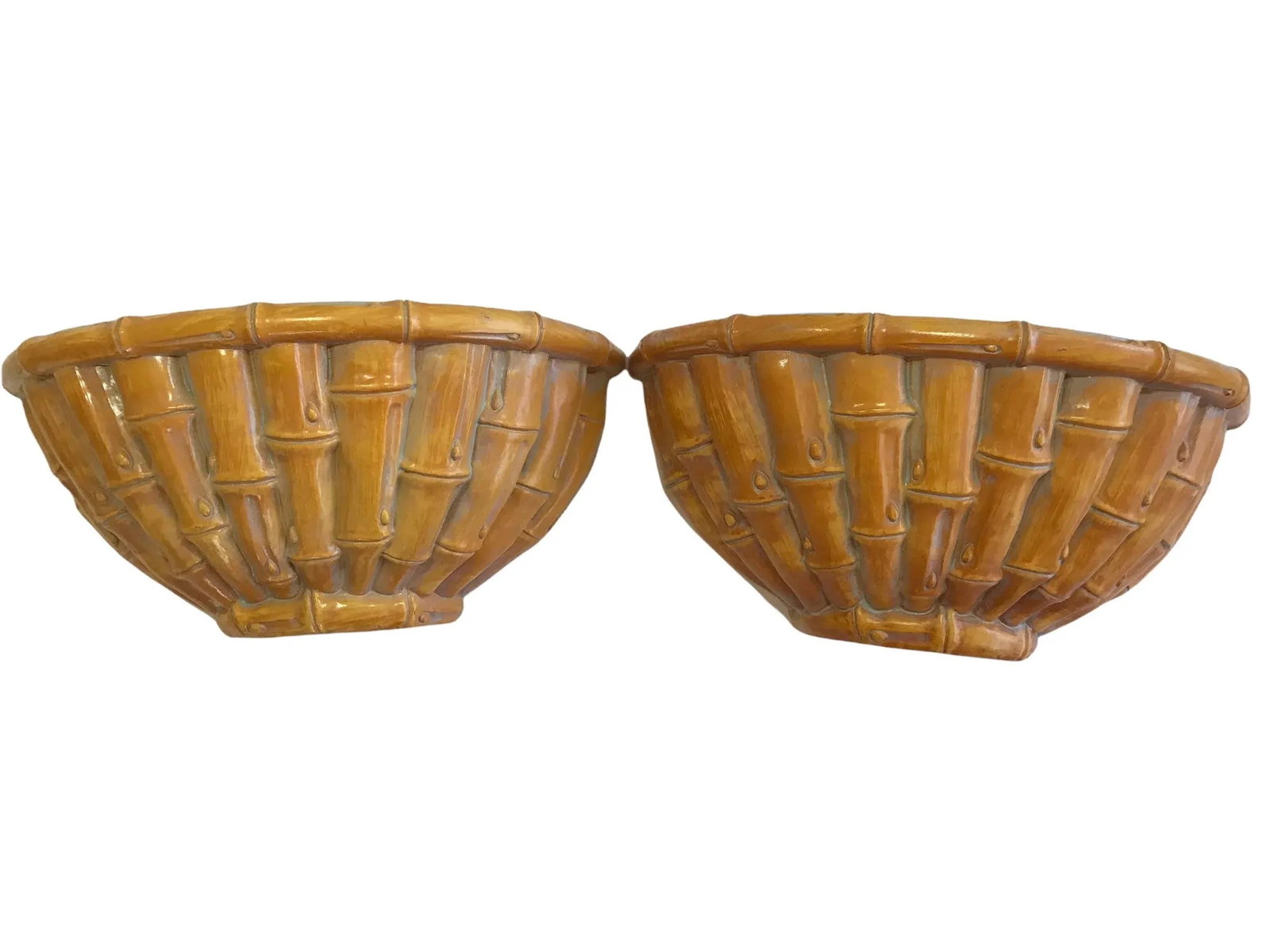 Large Vintage Palm Beach Coastal Chinoiserie Faux Bamboo Wall Shelves Brackets Sconces- A Pair - 6