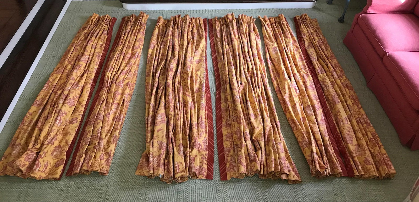 Chinoiserie Toile Custom Lined Curtains - Set of 6 - 13