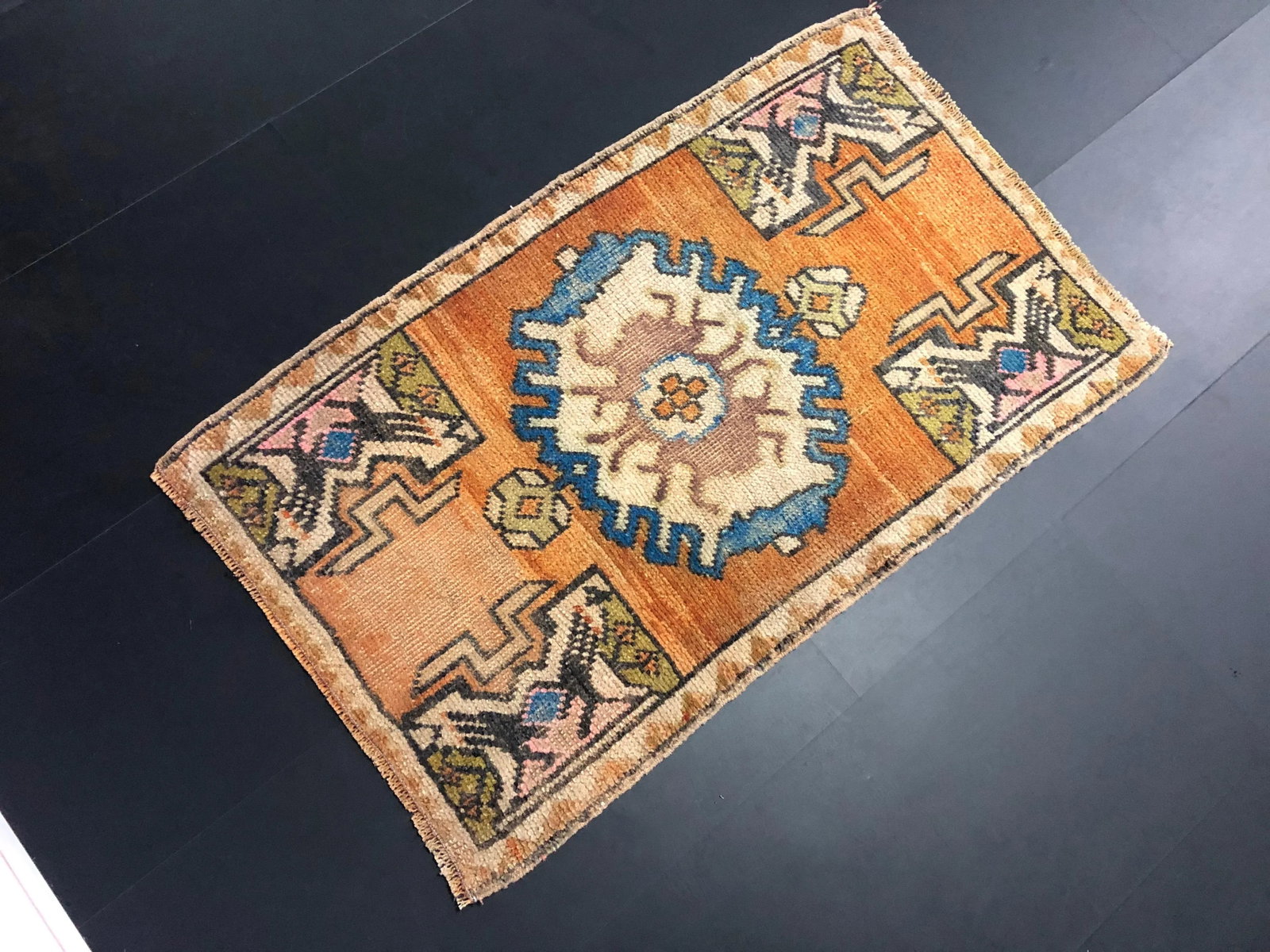 Vintage Turkish Small Traditional Orange Rug - 1'10'' * 3'2'' - 2