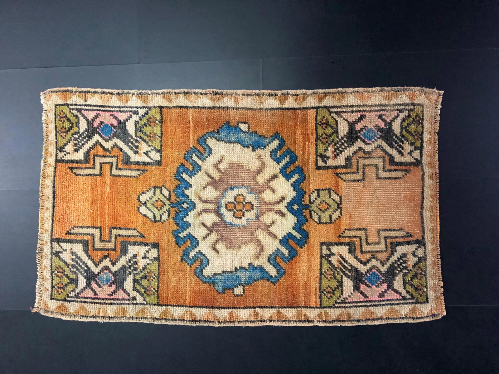 Vintage Turkish Small Traditional Orange Rug - 1'10'' * 3'2'' - 3