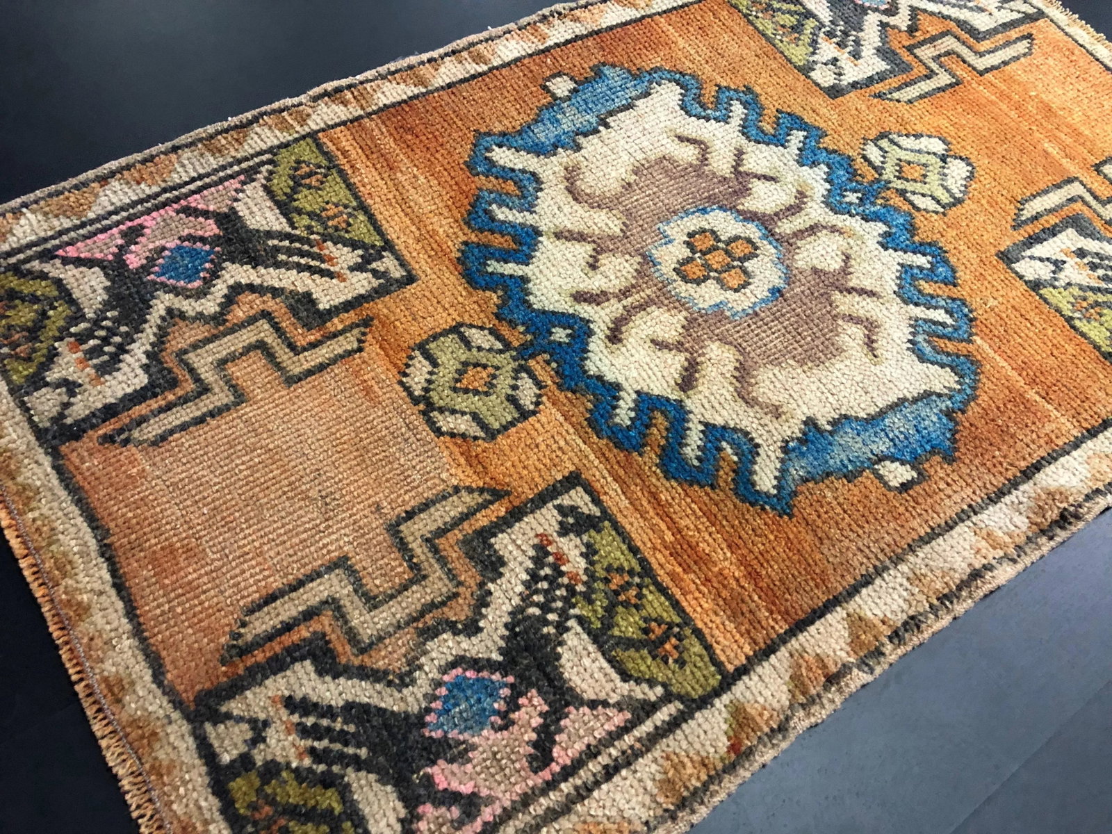 Vintage Turkish Small Traditional Orange Rug - 1'10'' * 3'2'' - 5