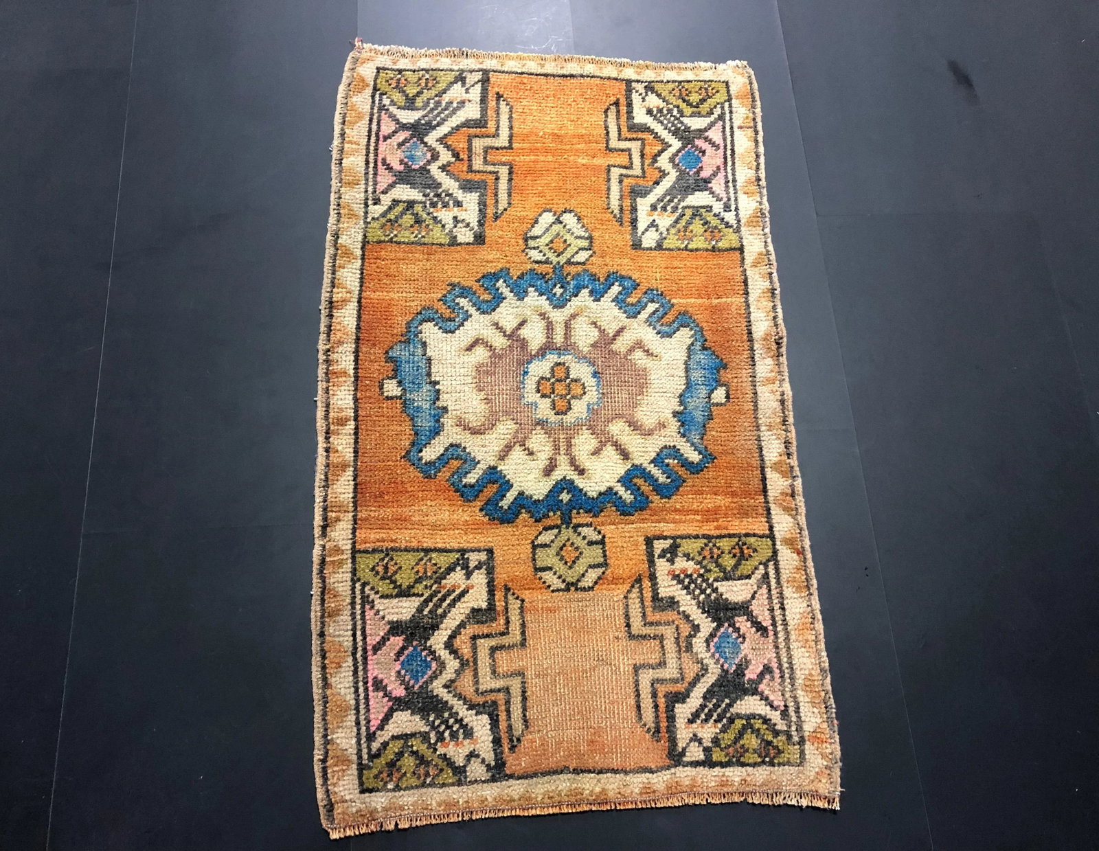 Vintage Turkish Small Traditional Orange Rug - 1'10'' * 3'2'' - 6
