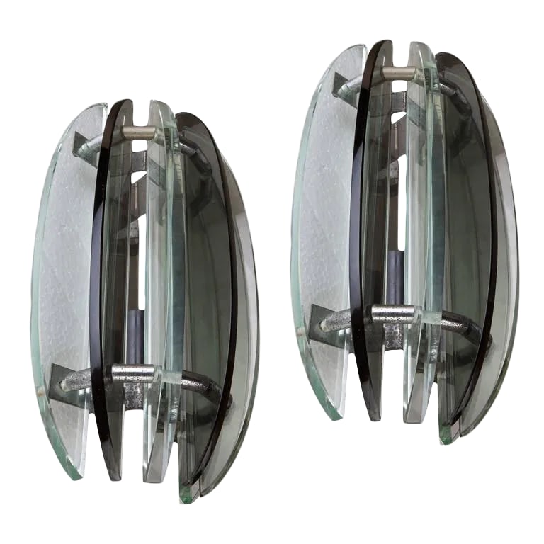 Art-Deco Period Glass Sconces With Chrome Details, European - a Pair (1 of 5)