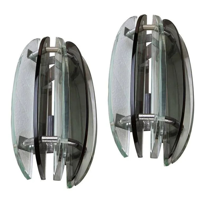 Art-Deco Period Glass Sconces With Chrome Details, European - a Pair - 5