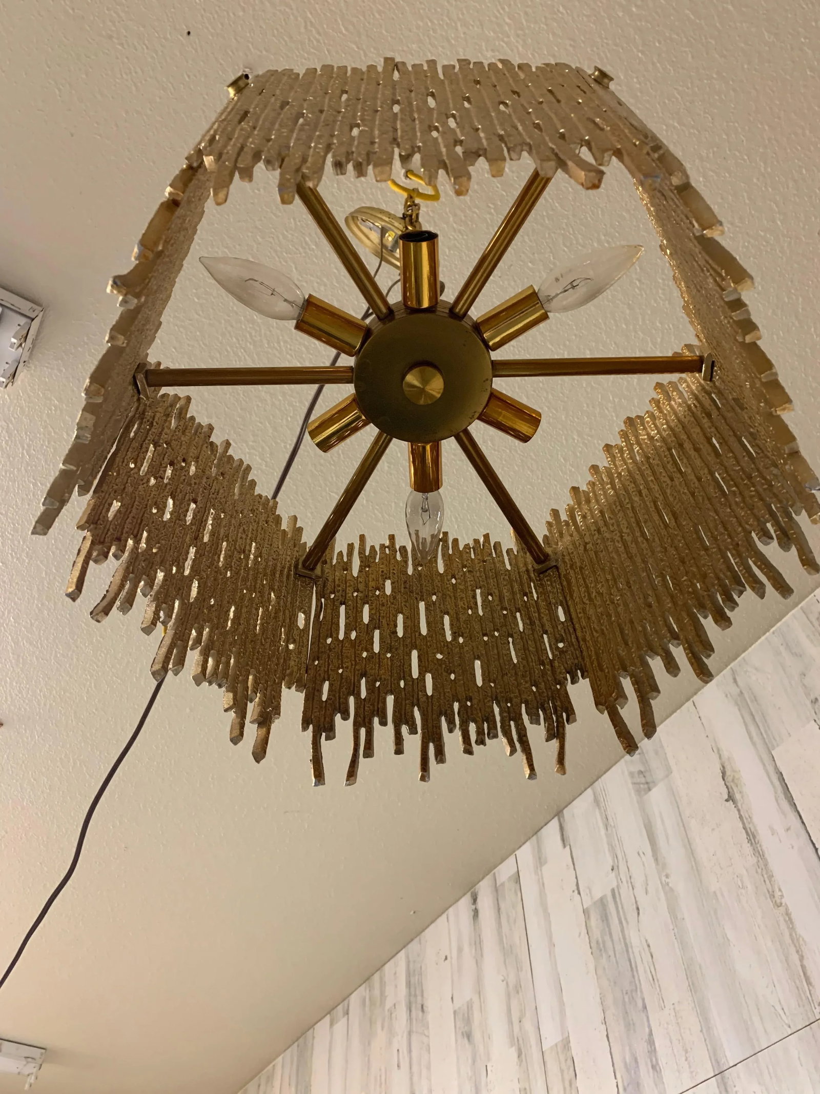 1960s Golden Brass Brutalist Pendant by Moe Lighting, Unmarked - 10