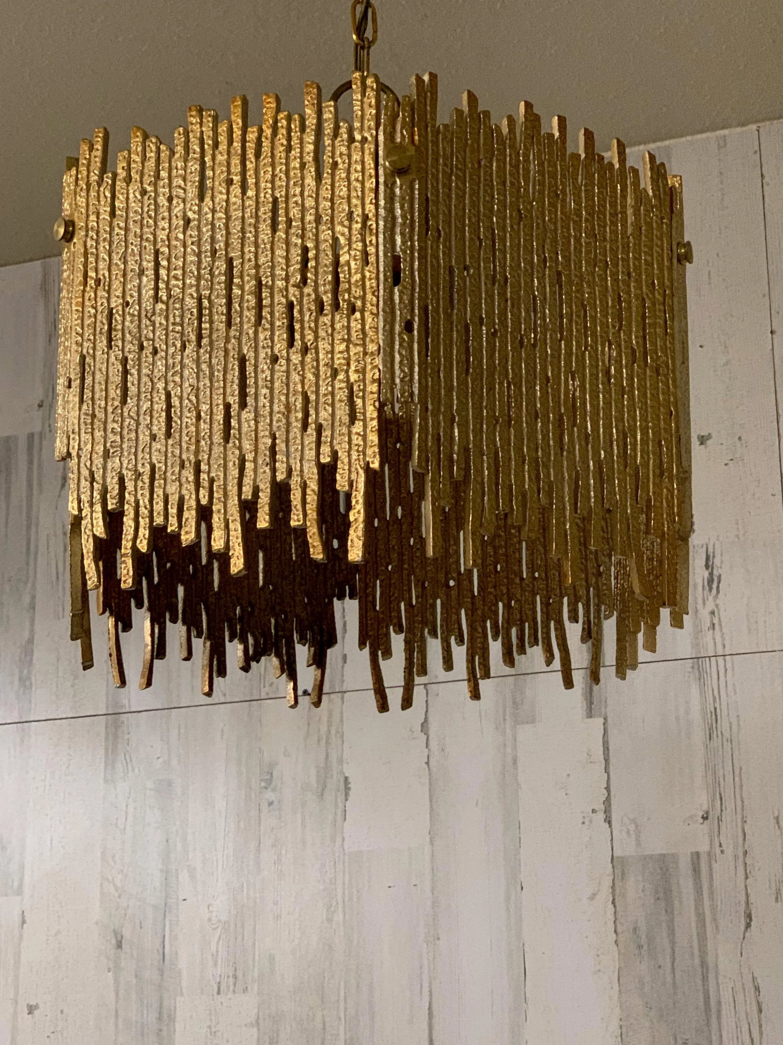 1960s Golden Brass Brutalist Pendant by Moe Lighting, Unmarked - 11