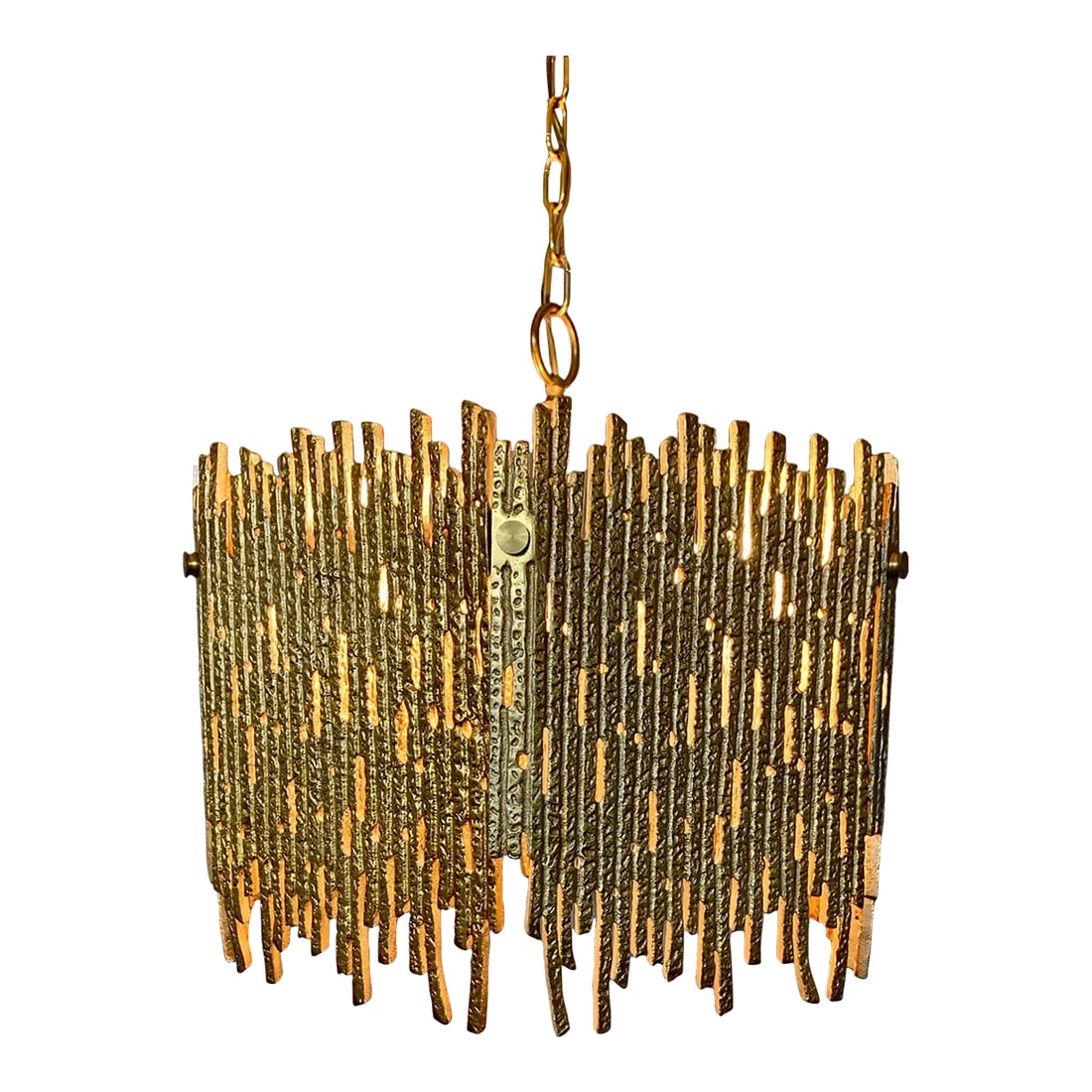 1960s Golden Brass Brutalist Pendant by Moe Lighting, Unmarked (1 of 11)