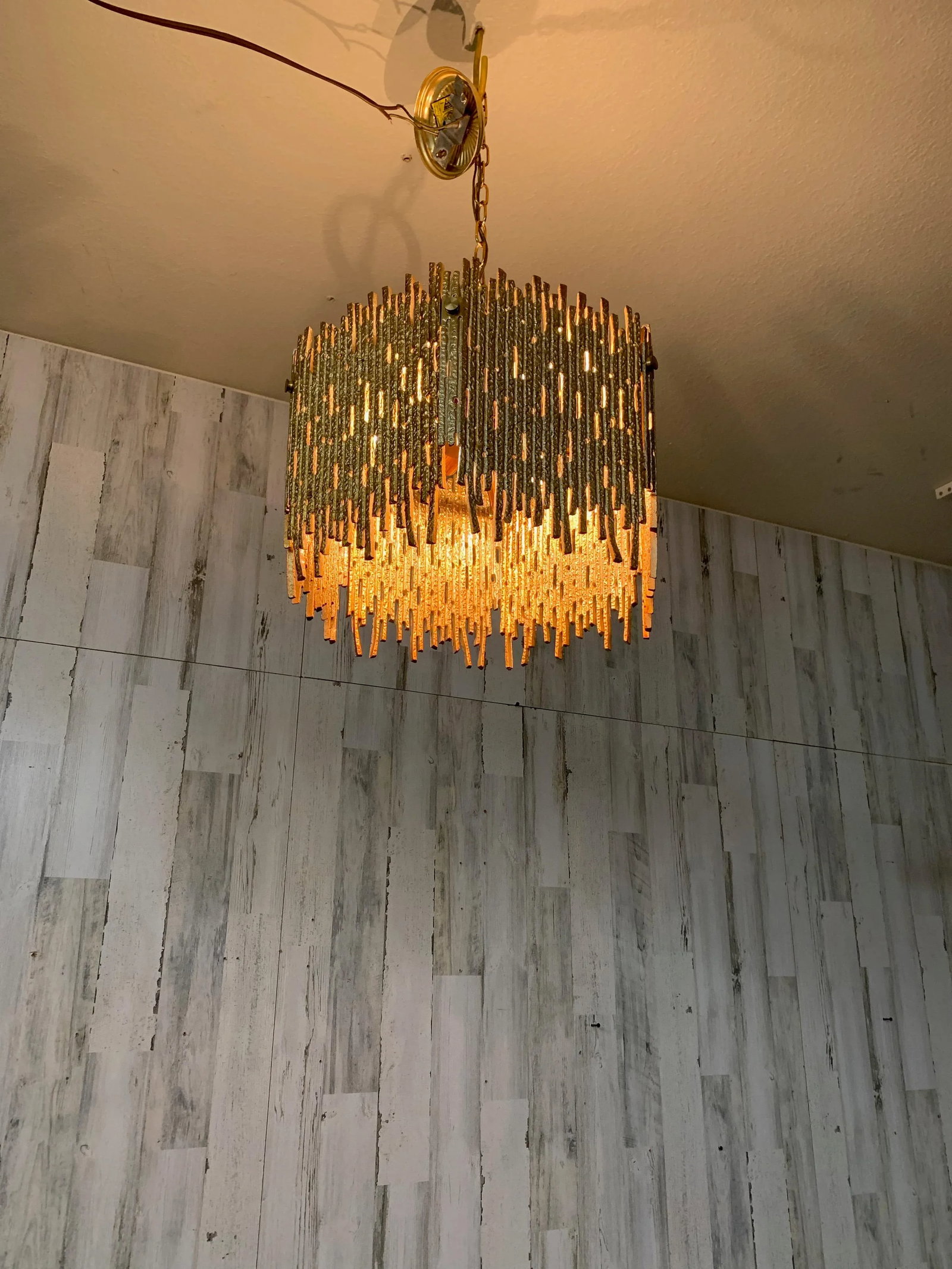 1960s Golden Brass Brutalist Pendant by Moe Lighting, Unmarked - 2