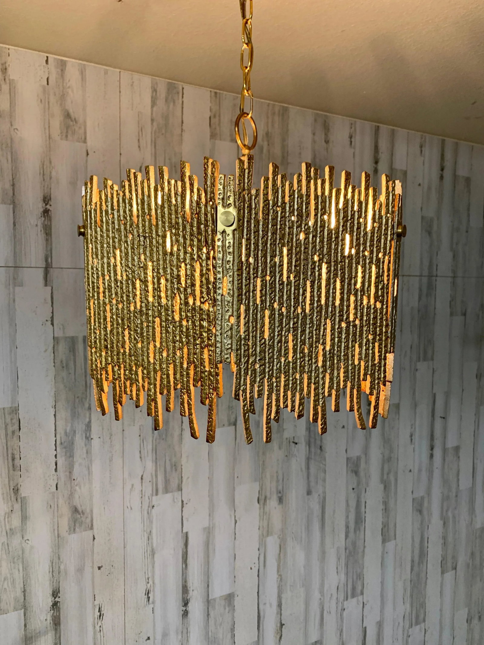 1960s Golden Brass Brutalist Pendant by Moe Lighting, Unmarked - 3