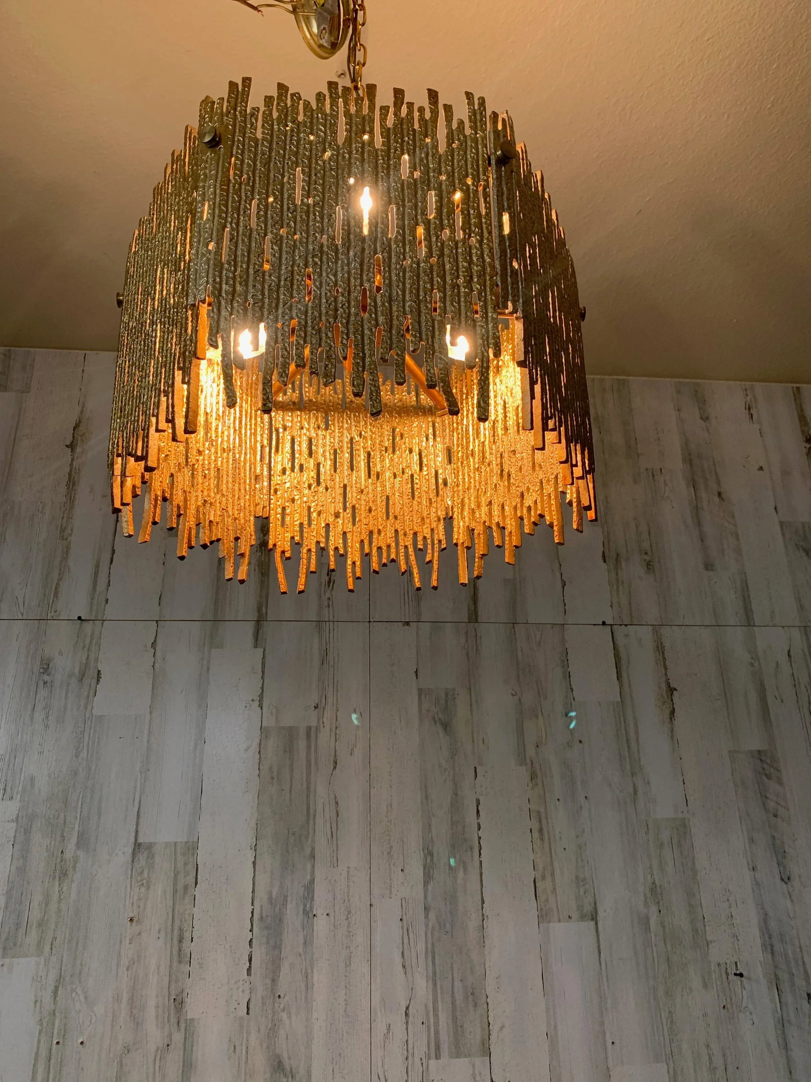 1960s Golden Brass Brutalist Pendant by Moe Lighting, Unmarked - 4