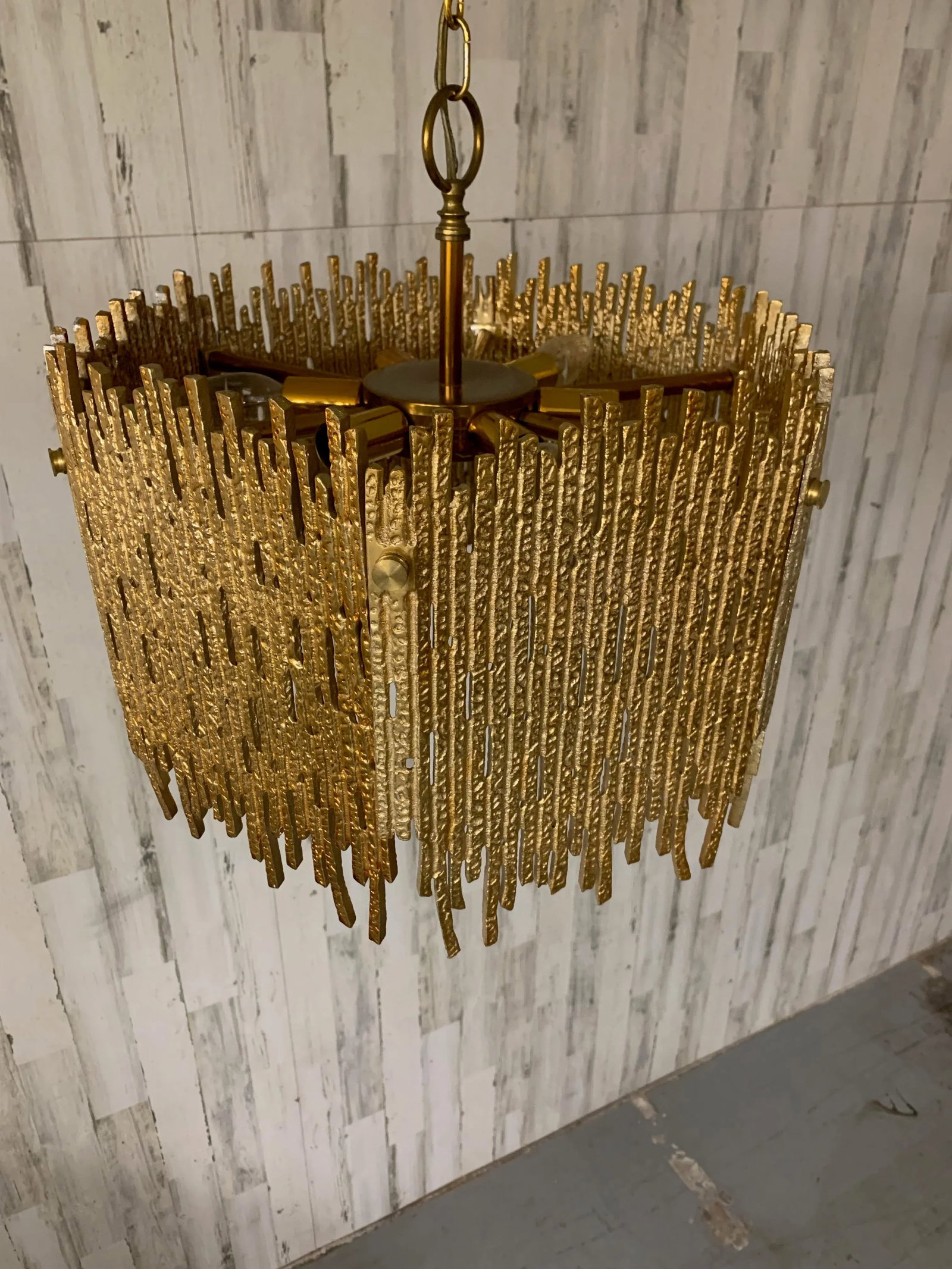 1960s Golden Brass Brutalist Pendant by Moe Lighting, Unmarked - 5