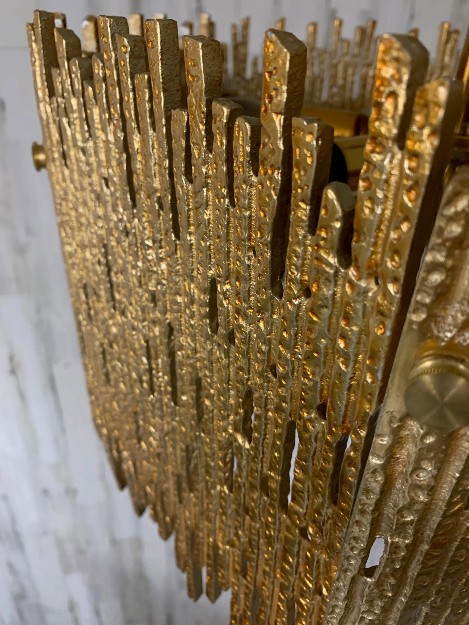 1960s Golden Brass Brutalist Pendant by Moe Lighting, Unmarked - 7