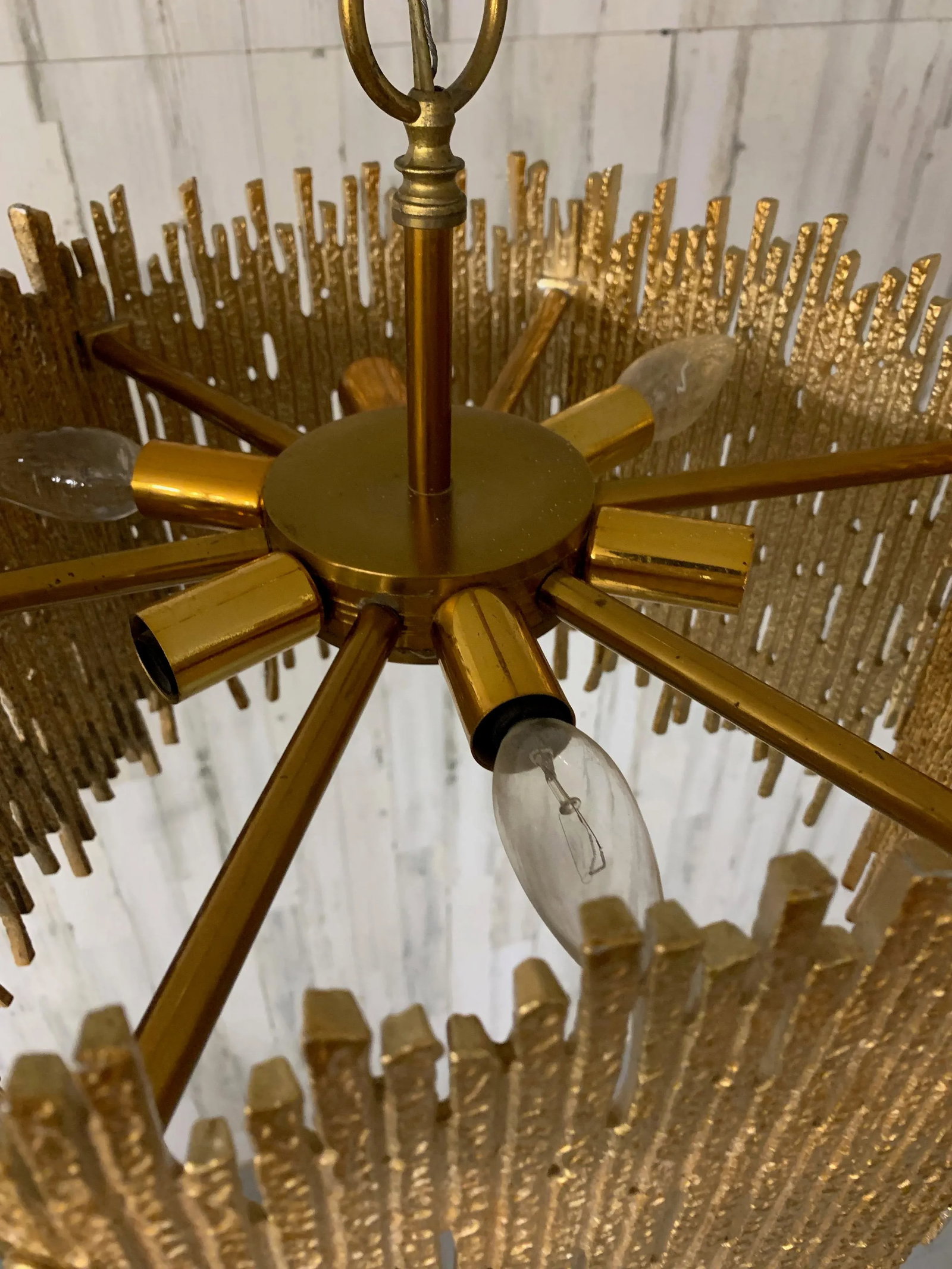 1960s Golden Brass Brutalist Pendant by Moe Lighting, Unmarked - 8
