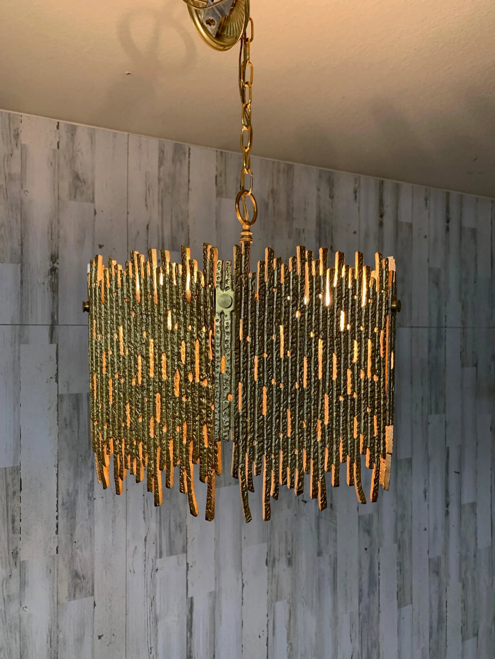 1960s Golden Brass Brutalist Pendant by Moe Lighting, Unmarked - 9
