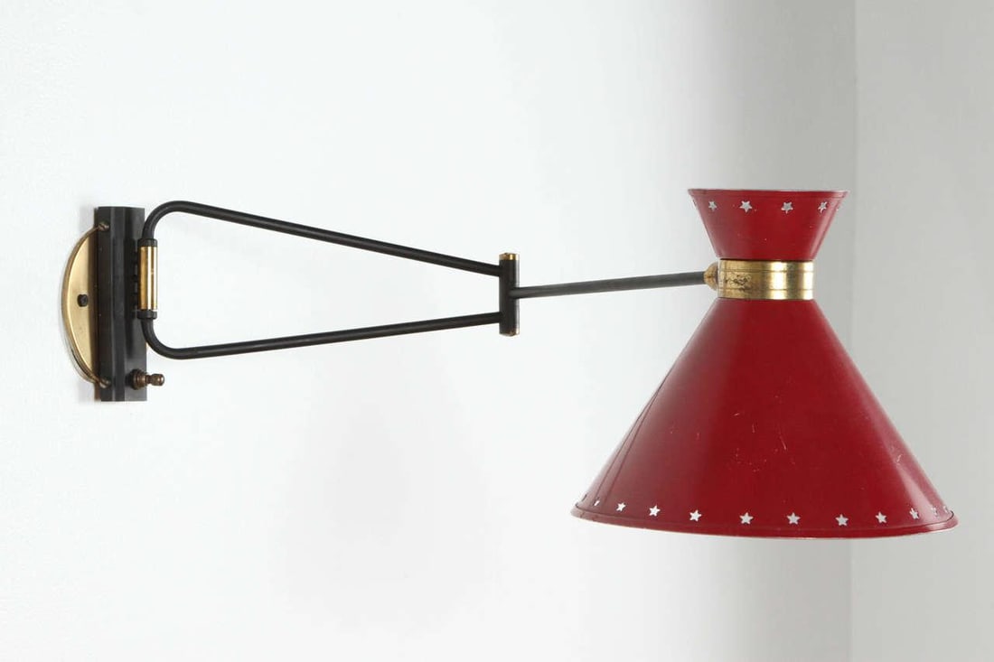 1960s Red Articulated Sconce by Rene Mathieu - 4