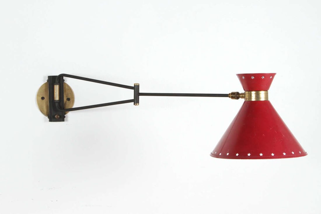 1960s Red Articulated Sconce by Rene Mathieu - 7