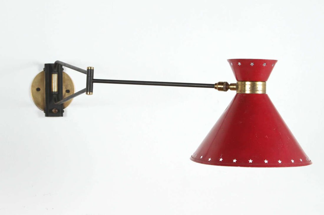 1960s Red Articulated Sconce by Rene Mathieu - 8