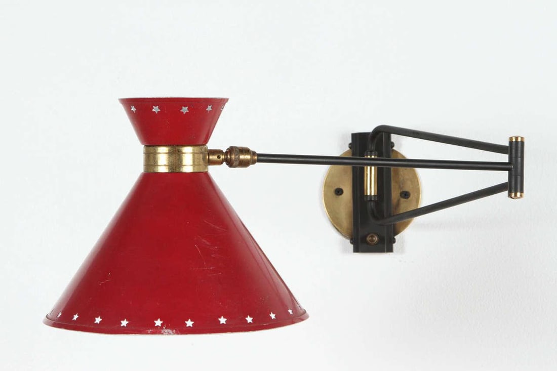 1960s Red Articulated Sconce by Rene Mathieu - 9