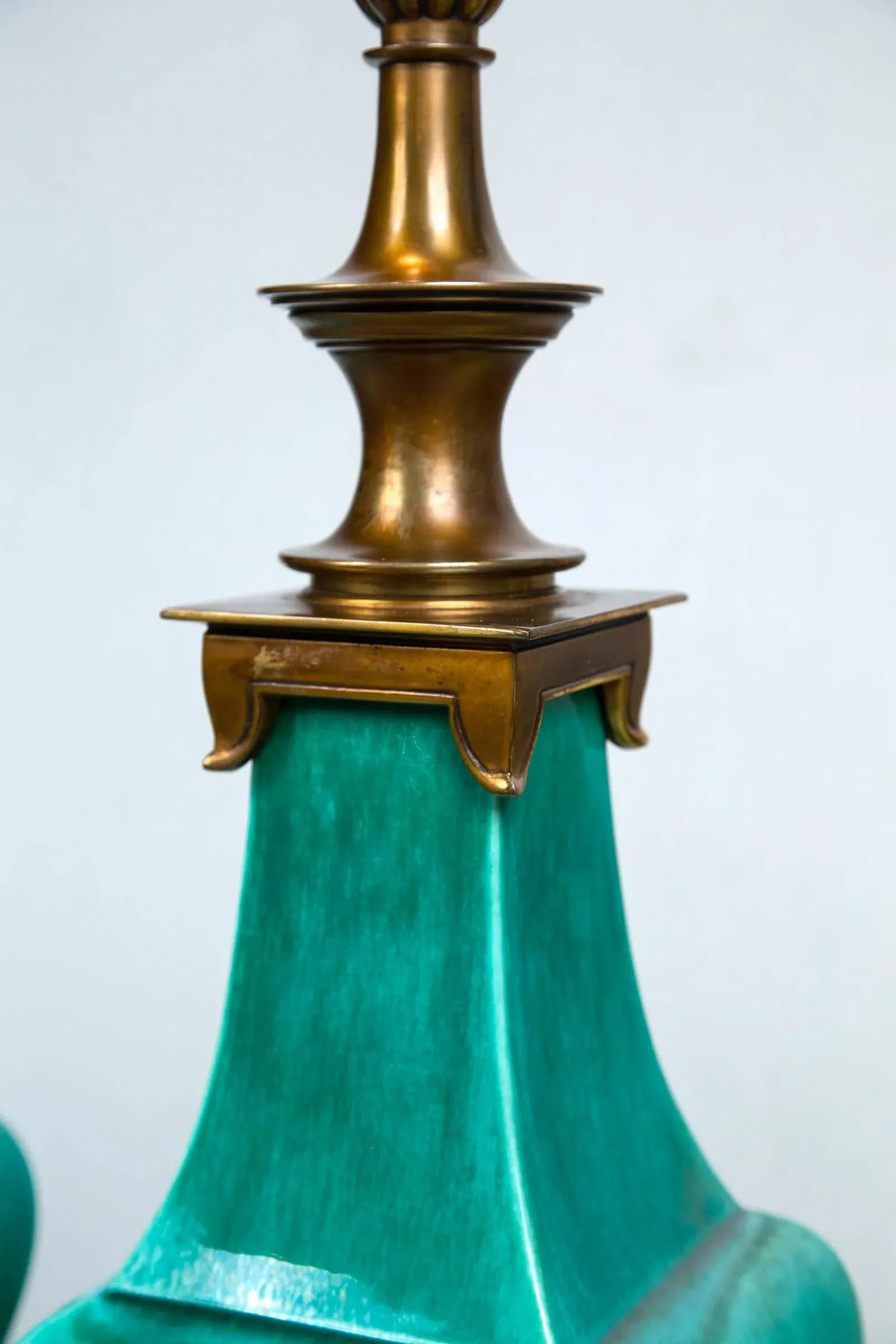 Vintage Mid Century Green Glazed Pagoda Style Stiffel Lamps- a Pair - 10
