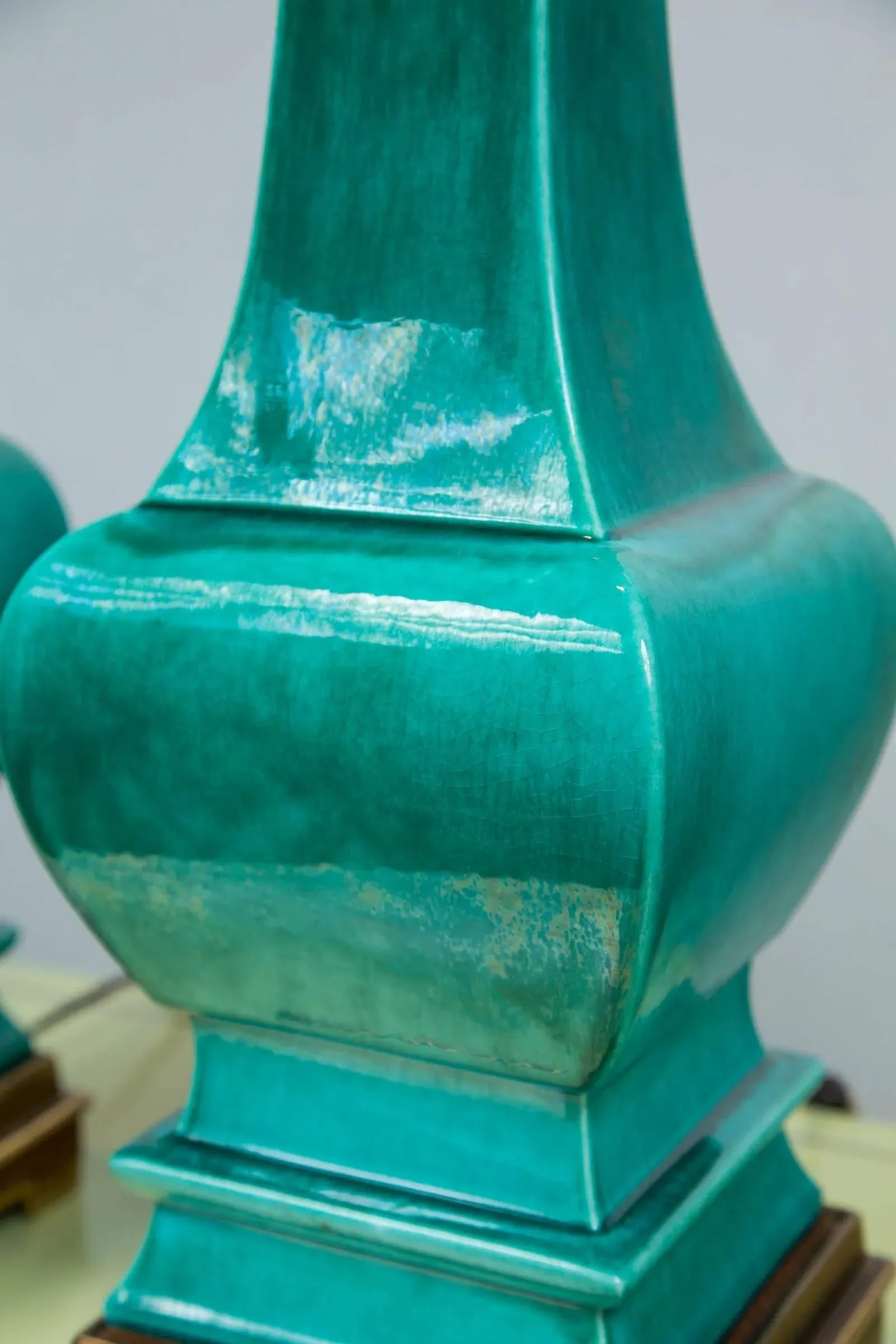 Vintage Mid Century Green Glazed Pagoda Style Stiffel Lamps- a Pair - 14